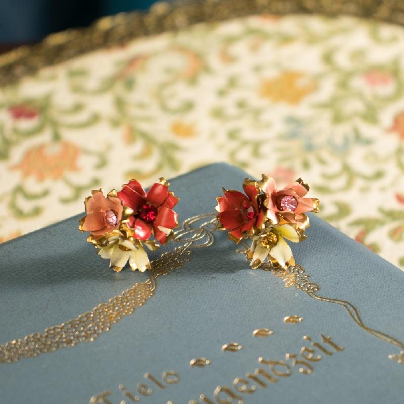 C.a. 1950-60s Handpainted Austrian Floral Clip Earrings (AC086)