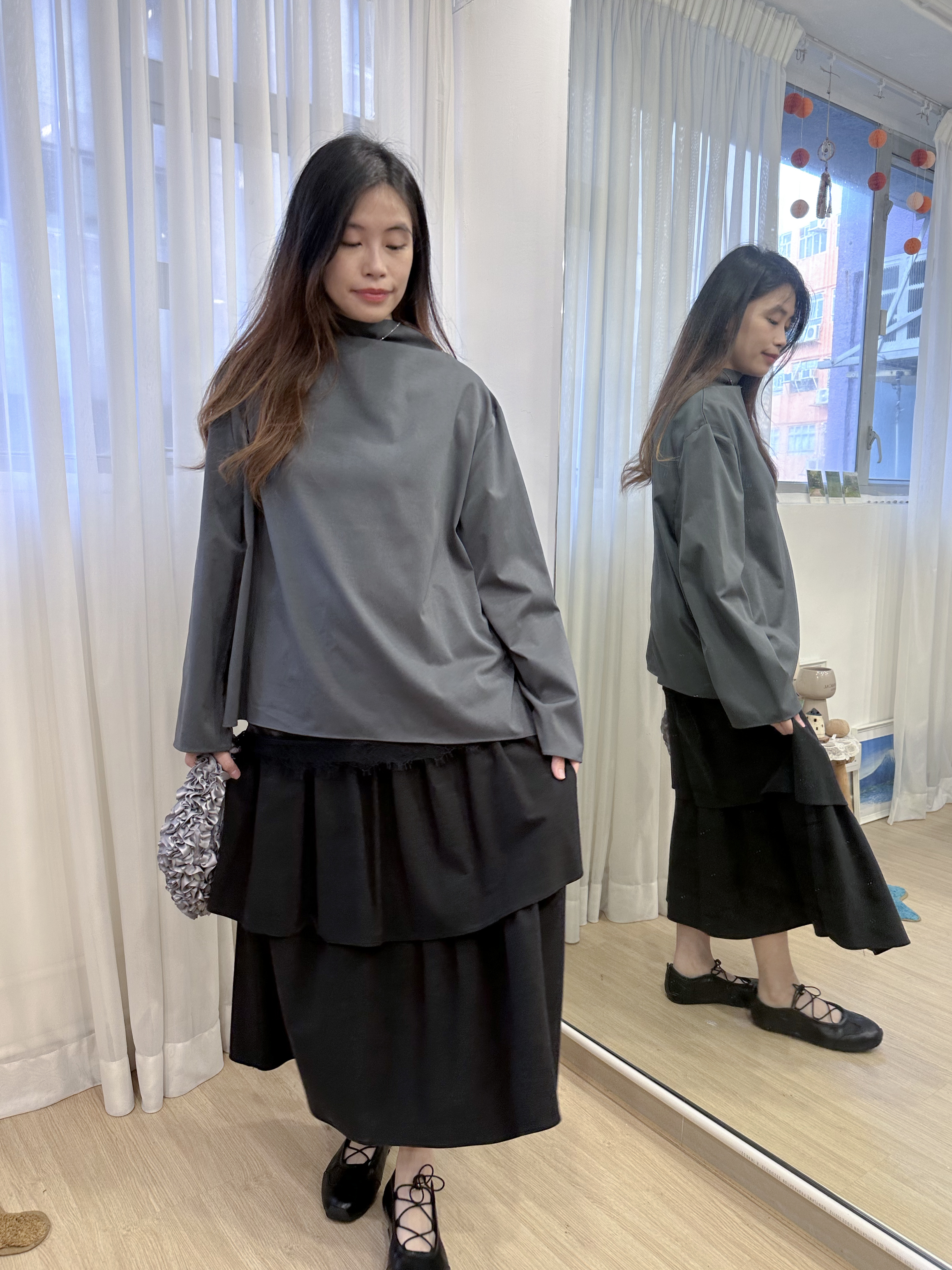 低調乾淨高級感～高領闊袖襯衫 SD0003 - 灰色 Grey