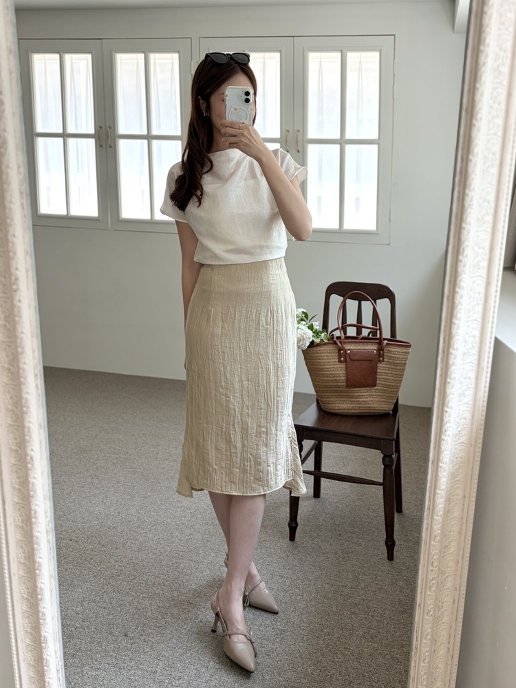 Crinkle Mermaid Skirt (Warm Beige)