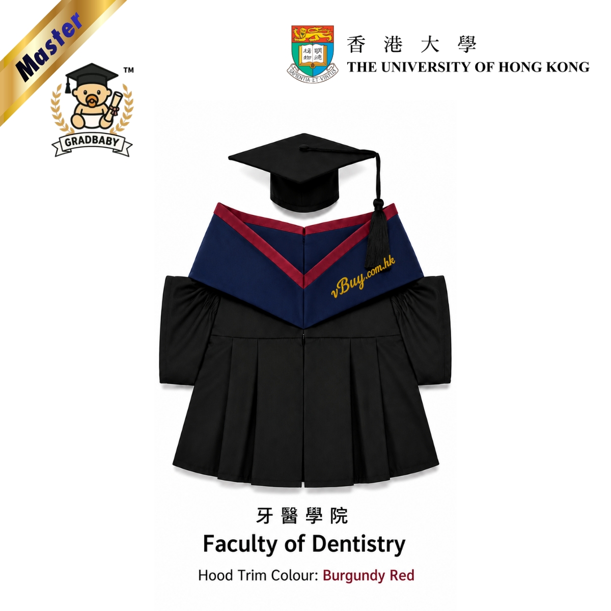 香港大學碩士公仔畢業袍【Faculty of Dentistry】可綉名校名年份校章 HKU Master Graduation Gown for toy 香港製作