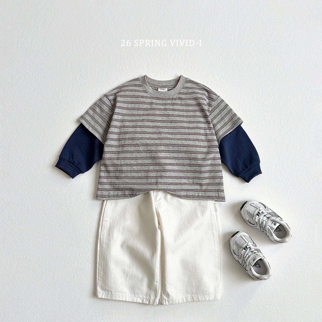 🌸預訂 韓國直送🌸🇰🇷VIVIDI三色層疊條紋寬鬆假兩件長袖上衣