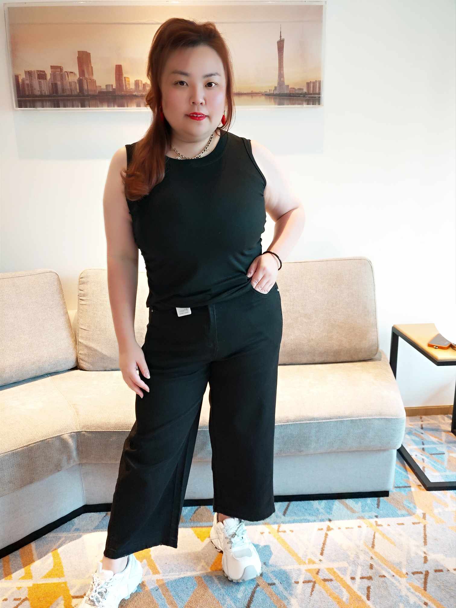 YCF05 1509 黑色直筒牛仔9分裤