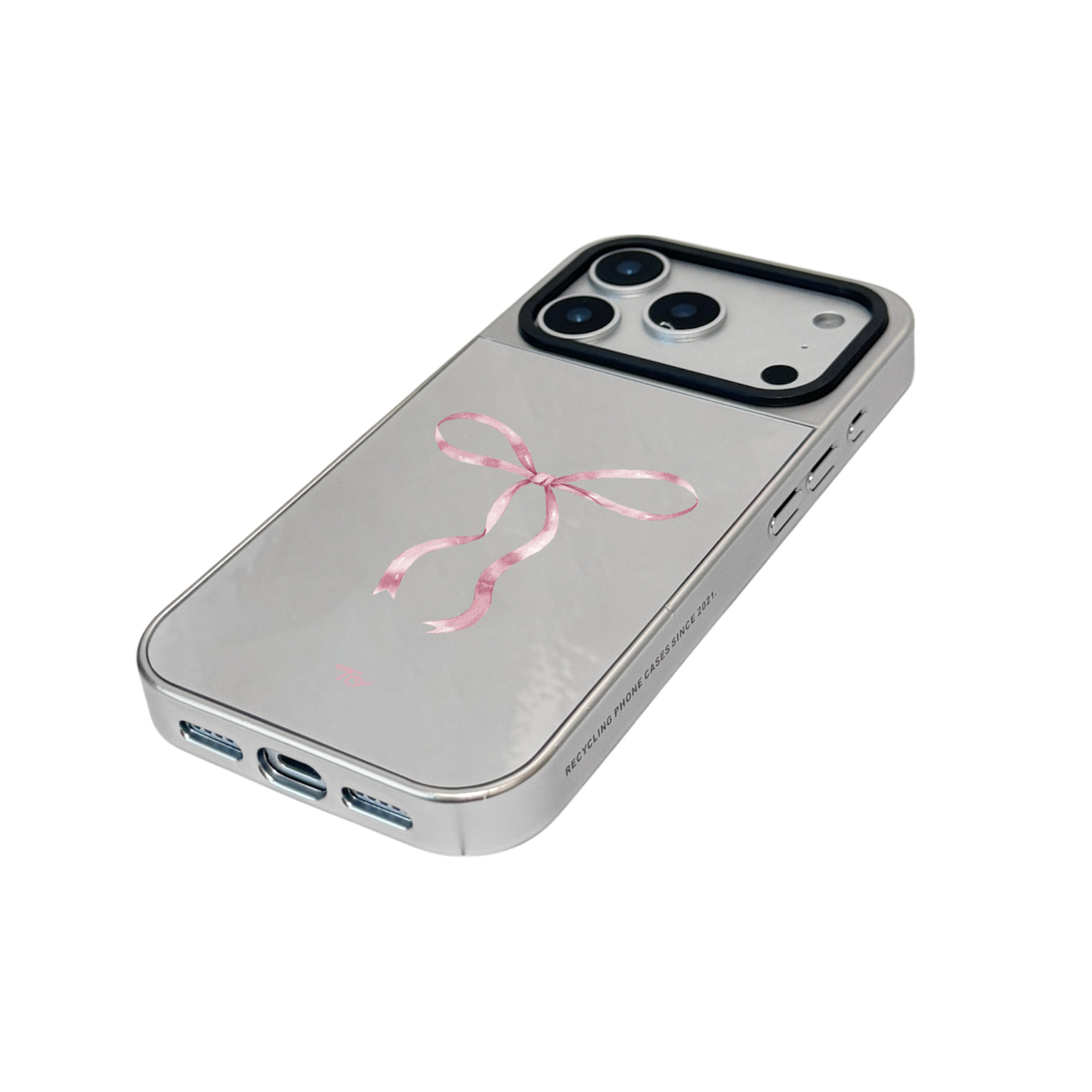 【Silky Pink Ribbon(L)】銀框鏡面MagSafe iPhone Case