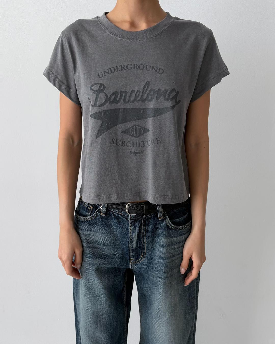 純色印字短裝tee