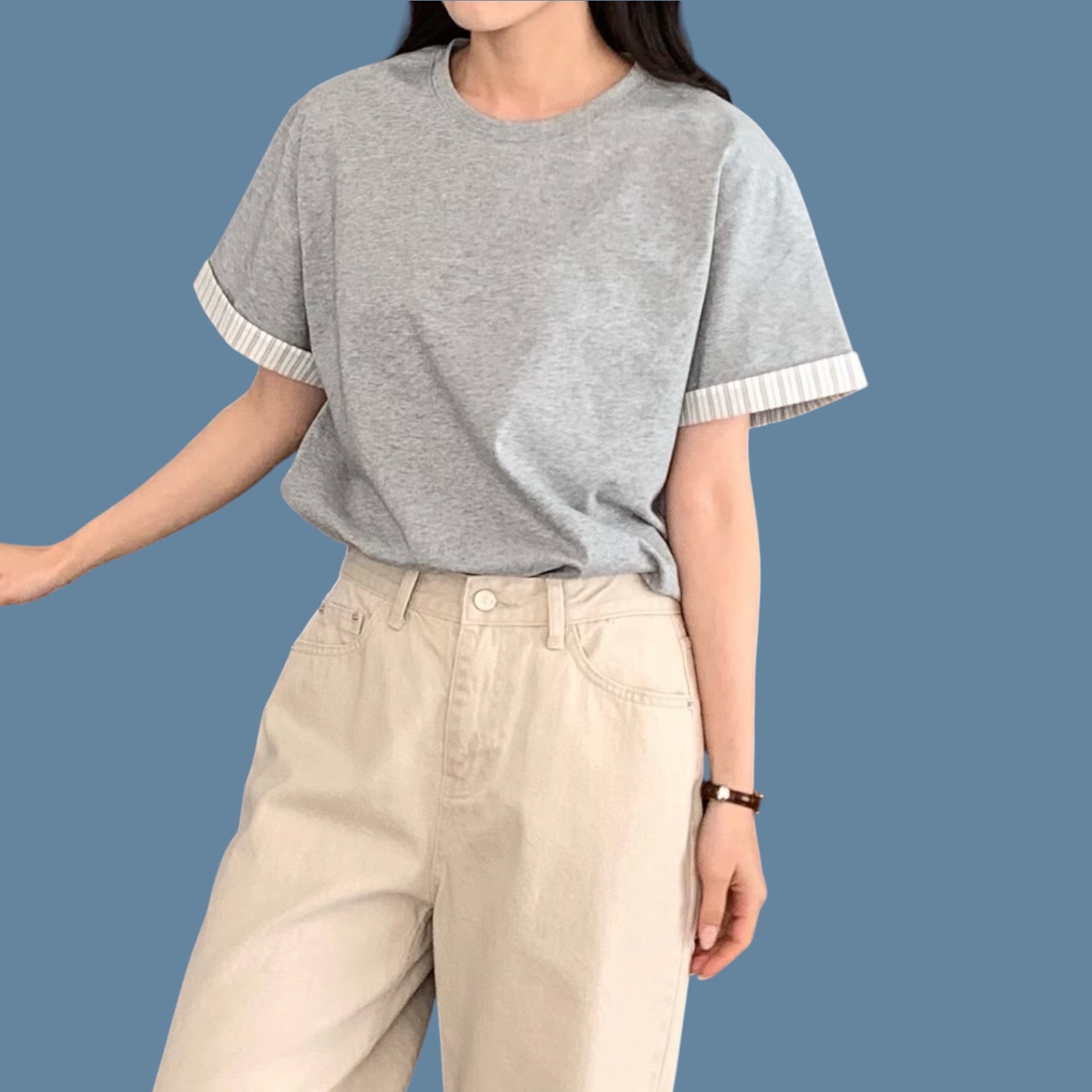 221095手袖間條恤Tee