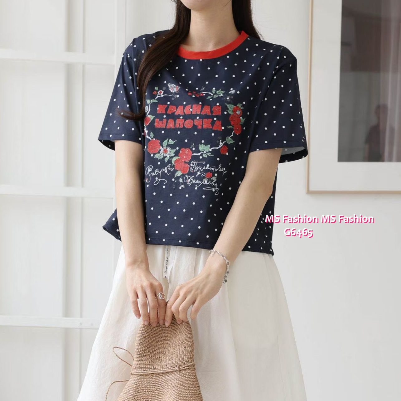 G6465 波點pattern花花top