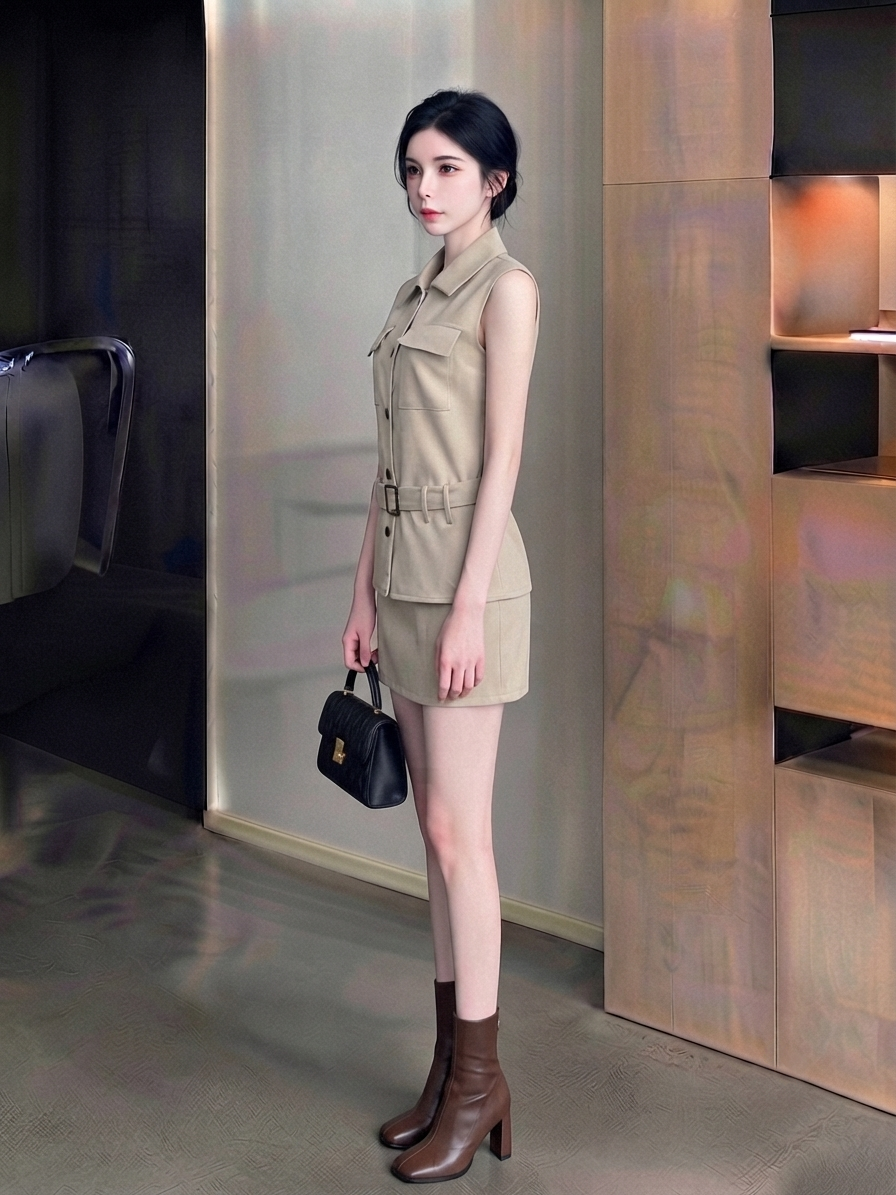 Sleeveless Shirt Short Skirt Set M249