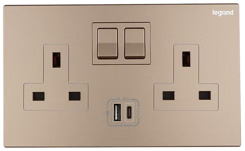 Legrand Galion 玫瑰金 13A孖蘇有掣連Type A+C USB 插座