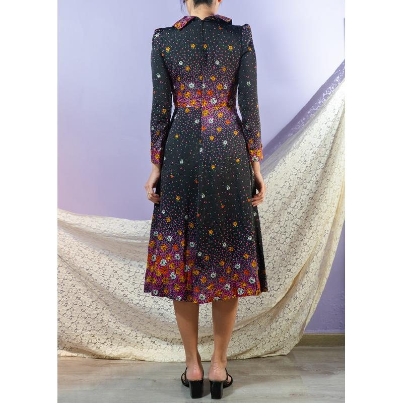 Vintage Scattered Firework Tone Floral Pattern Wing Tip Collar Tailored Dress(MT1840-11)