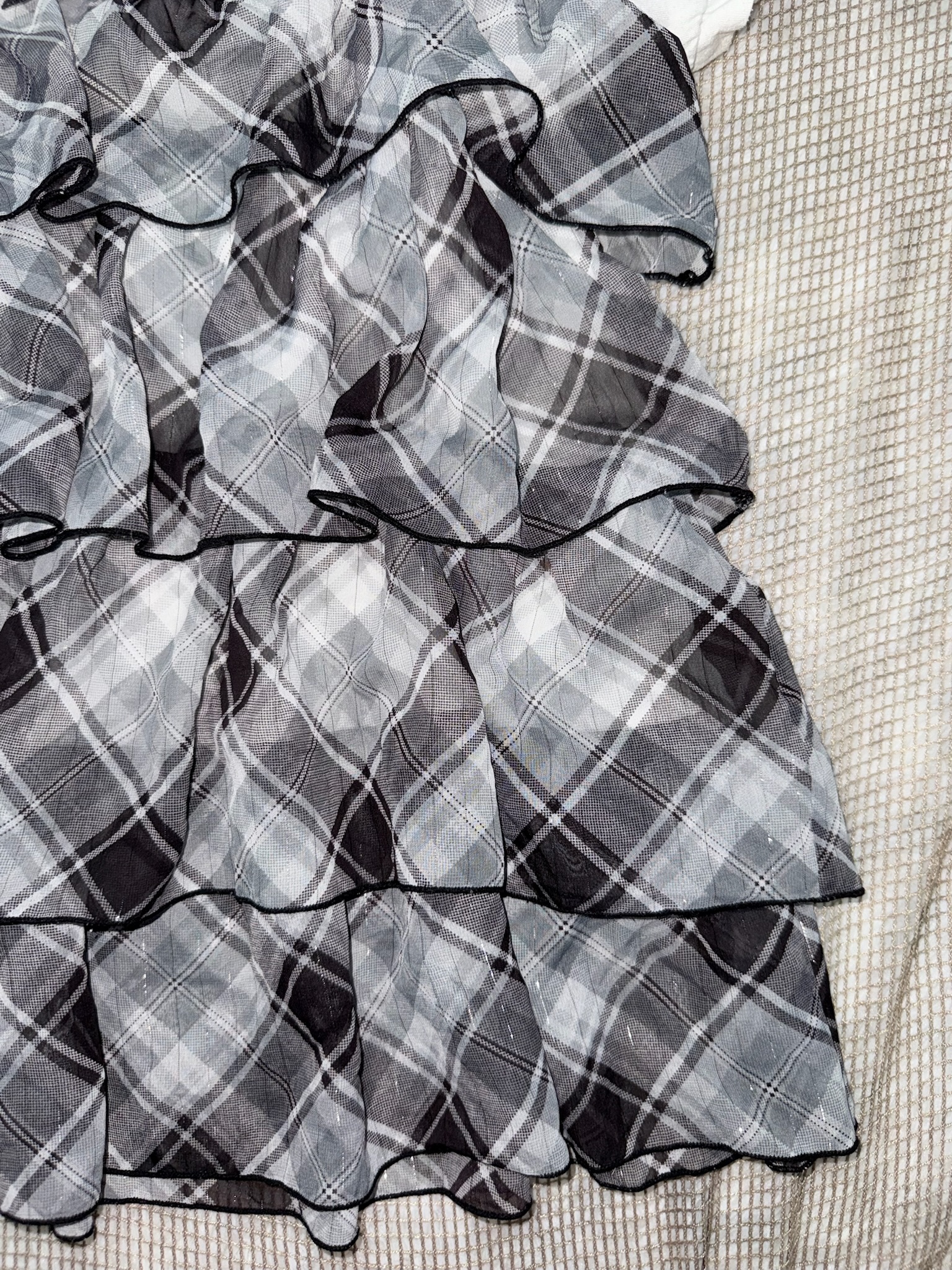 Grey Plaid Tiered Ruffles Keyhole Back Gingham Tiered Top