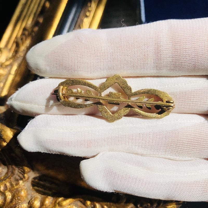 Antique Late Victorian Gold Filled Classic Collar Bar Brooch with Pink Rhinestone (MZ099)