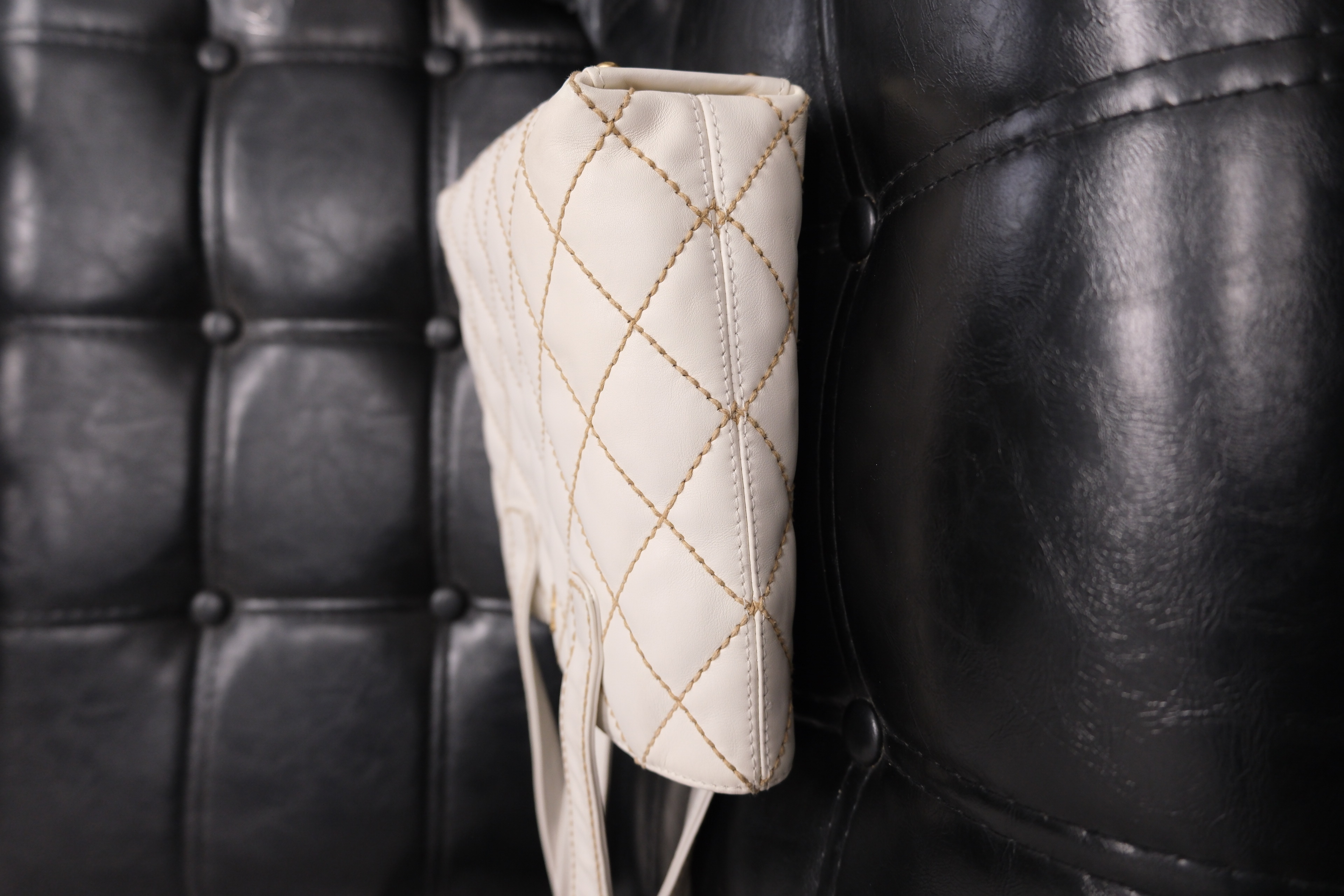 Chanel Wild Stitch Lambskin Tote bag White Gold 