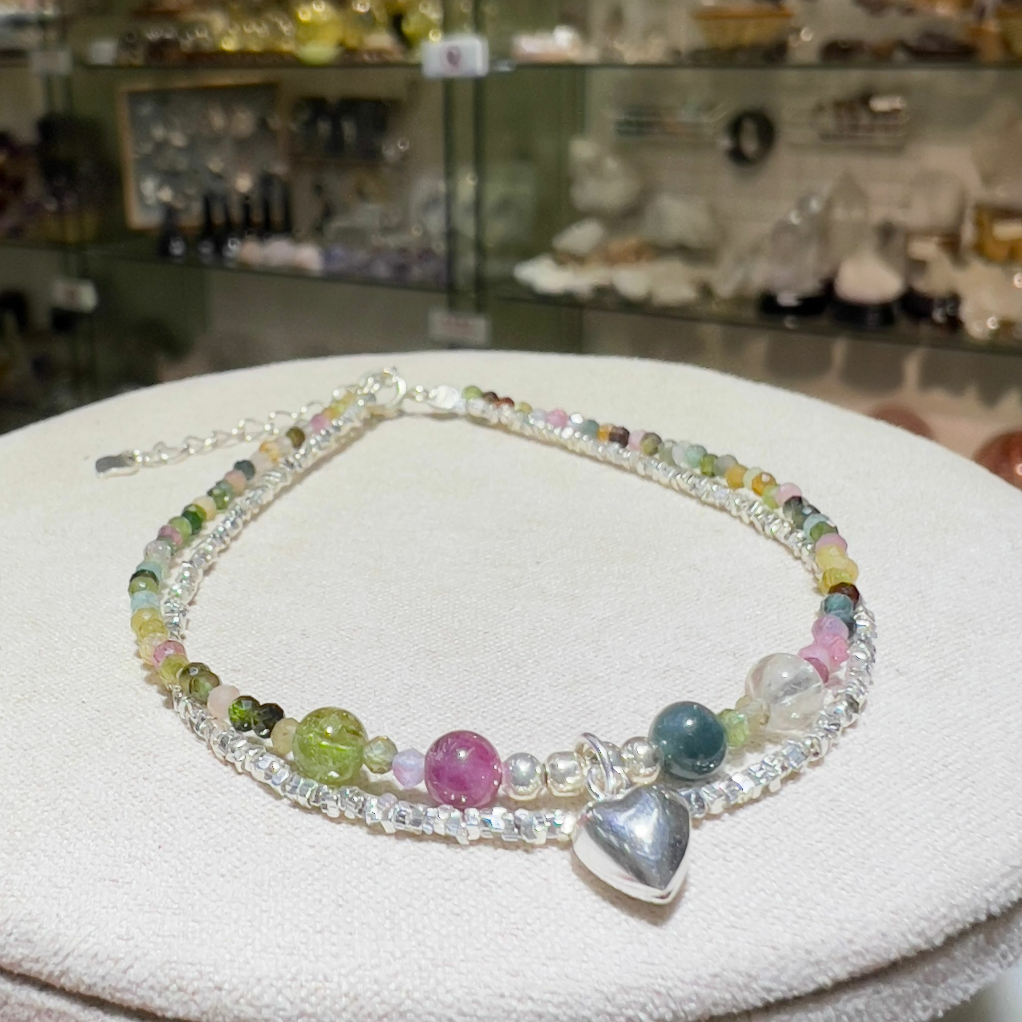 碧璽配純銀雙圈手鏈