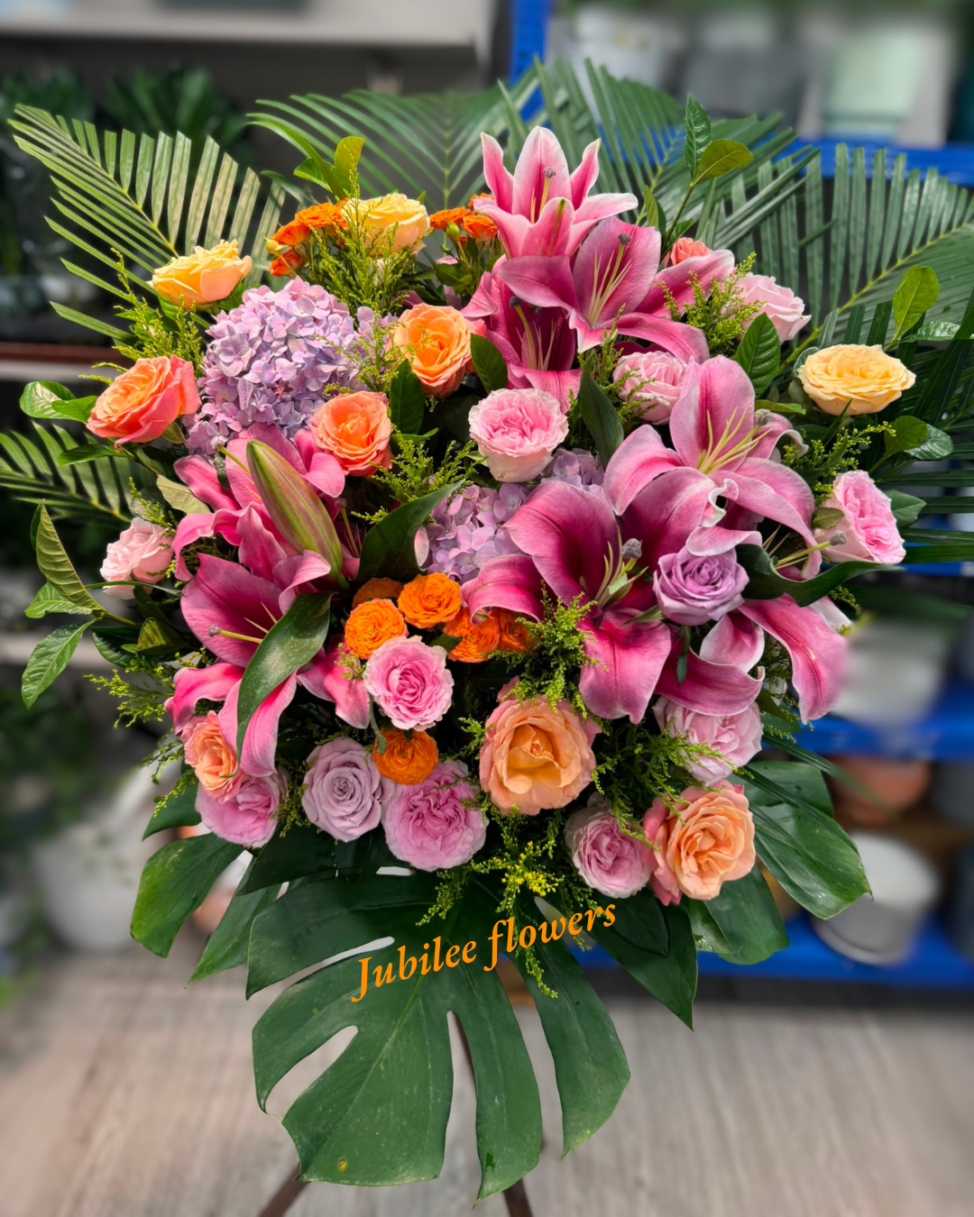 🎉【開張花籃】 火百合紫繡球開業賀籃