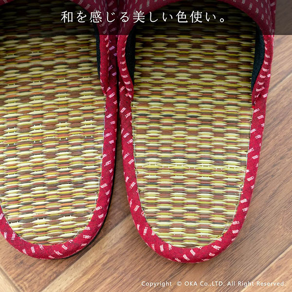 🔥🔥【日本製《OKA》久留米織傳統工藝榻榻米草蓆拖鞋】女士 | M碼 | 紅色