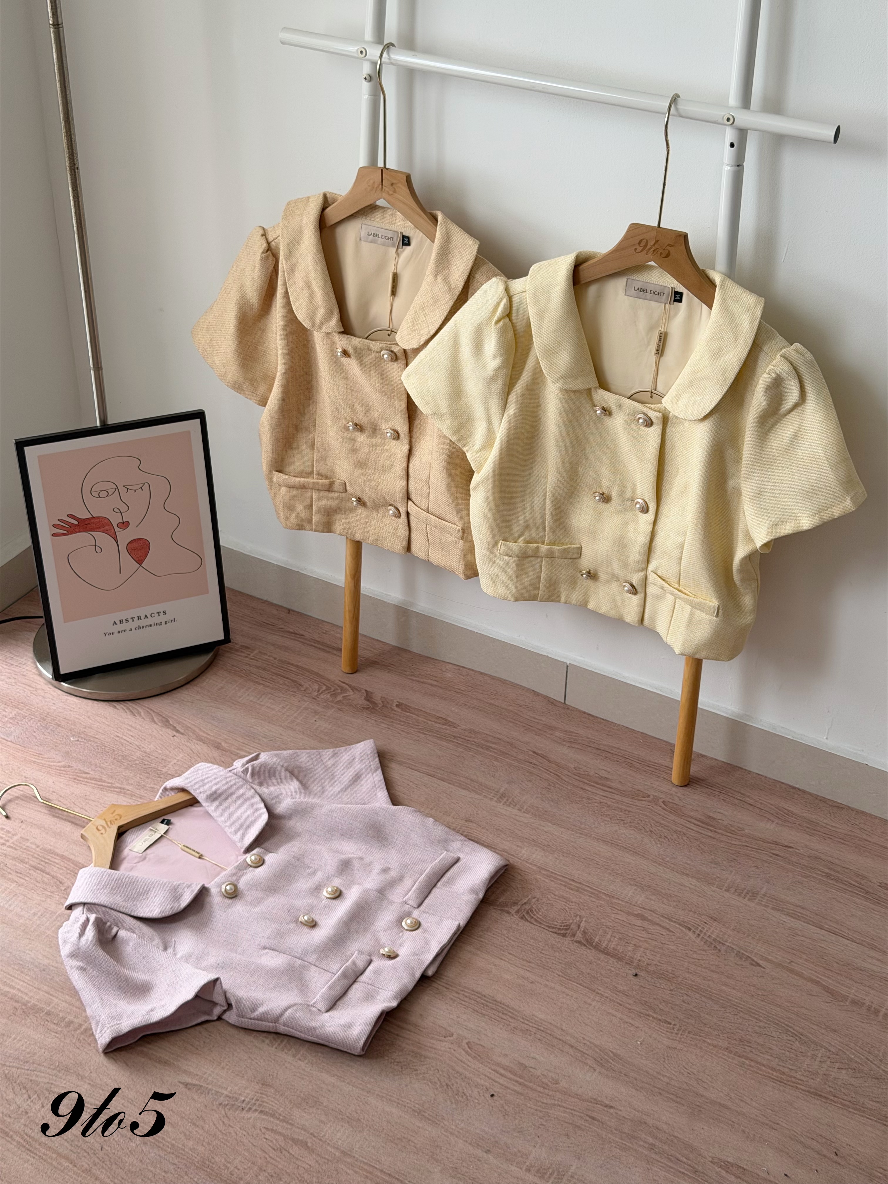T4529 Puff Sleeve Tweed Blouse - 3 Colors 