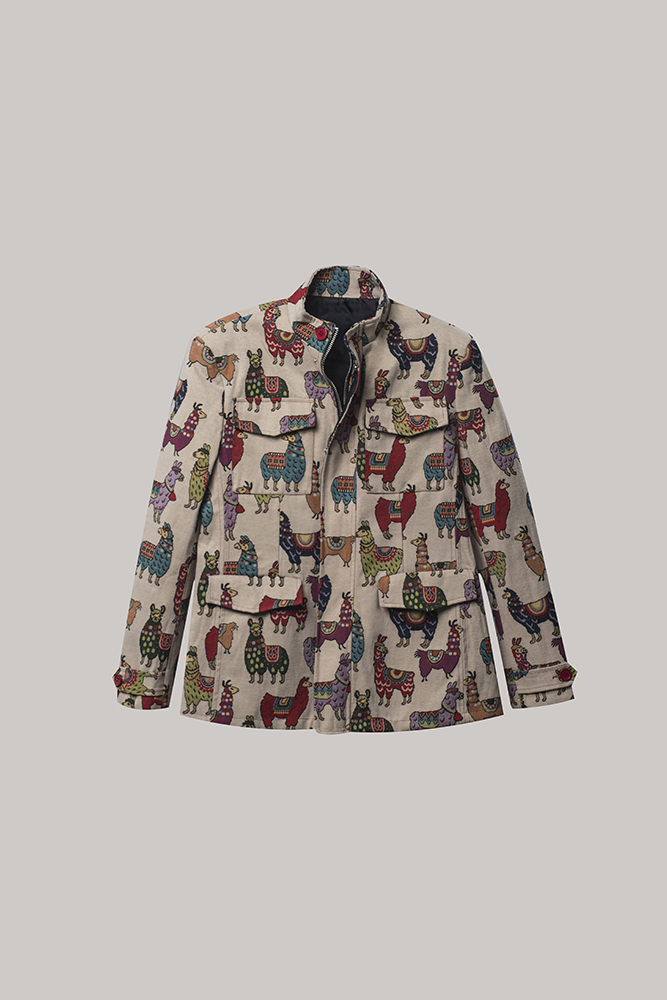 Playful Llama Print Utility Jacket – Multicolor Canvas