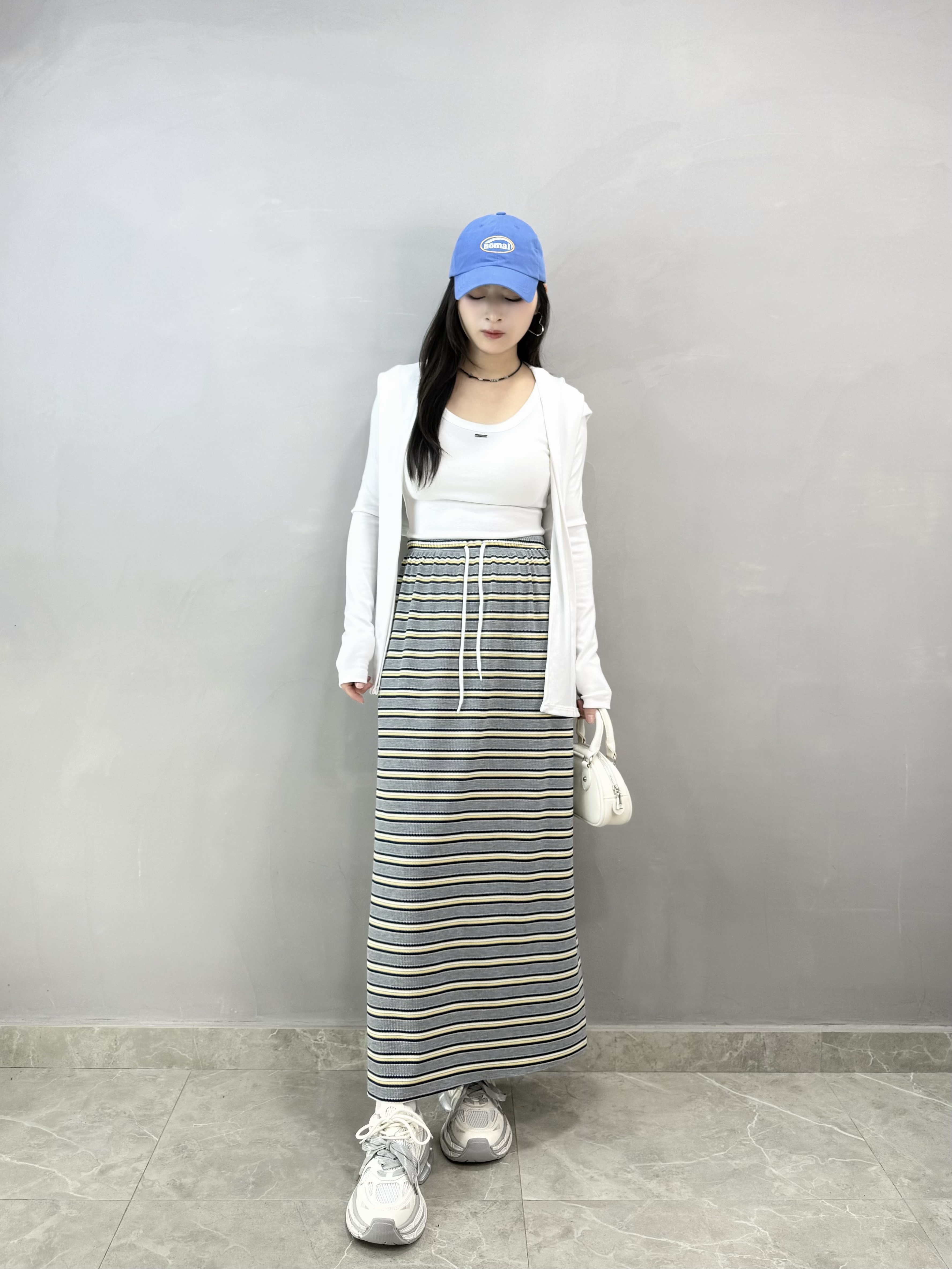 J66 拼色橫間棉裙