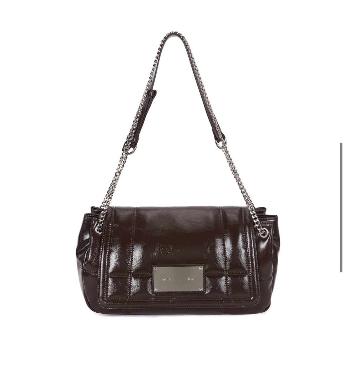 MATIN KIM 特價場GLOSSY QUILTING MEDIUM CHAIN BAG IN DARK BROWN