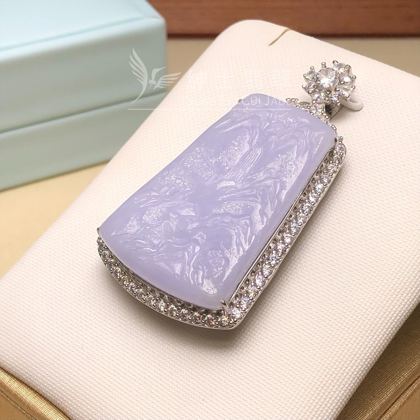 紫羅蘭山水牌銀鑲鋯石吊墜