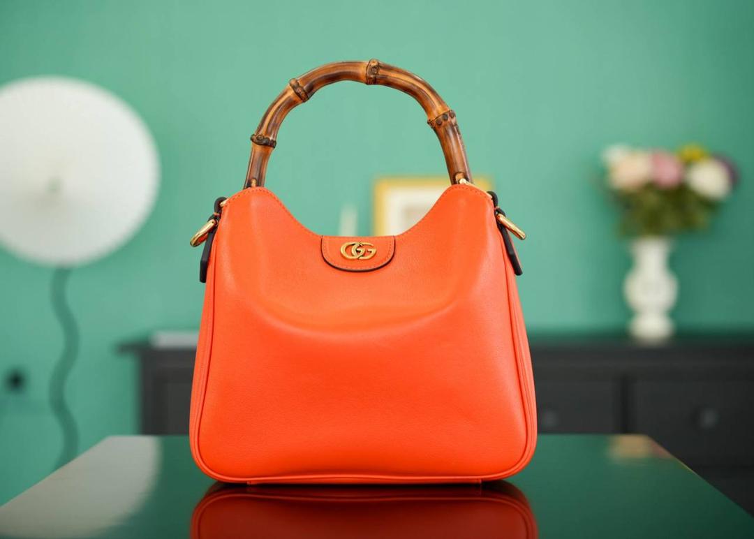 Gucci Bamboo 1947 Small Top Handle Bag in Vibrant Orange Leather