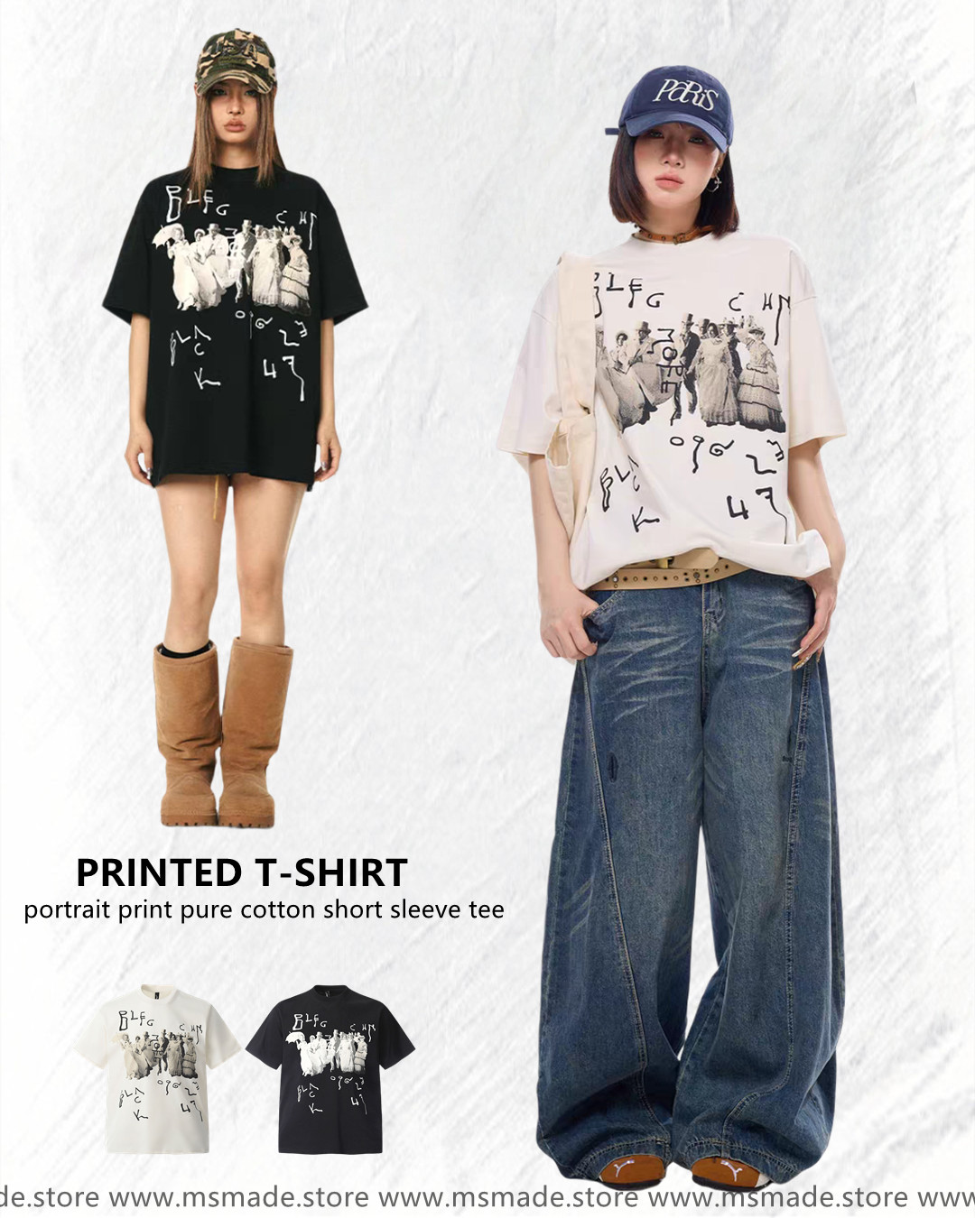 M23 人像圖案純棉短袖Tee
