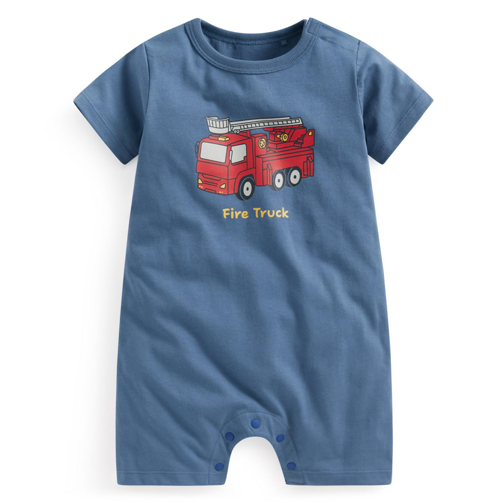 ☀️預訂 台灣直送☀️三色車車印花純棉短袖連身服