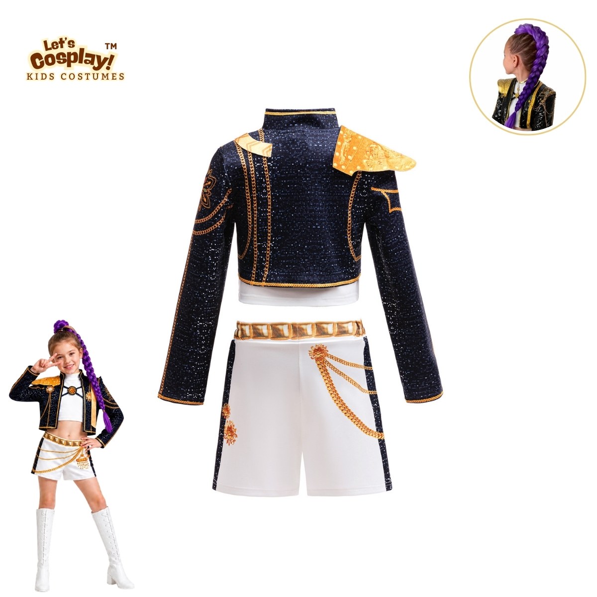 Rumi Demon Hunters Cosplay黑金服裝 女童高級角色造型服 兒童舞台表演套裝 Lets Cosplay cos1151