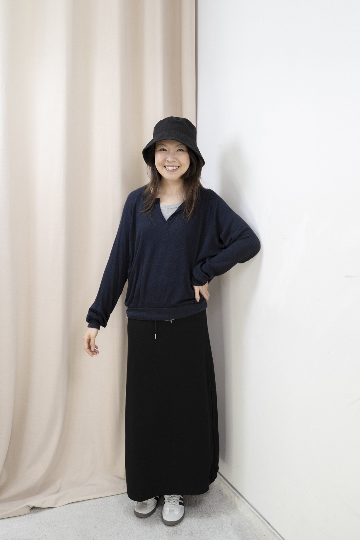 輕軟薄窩夫格紋半開胸上衣（藍色）