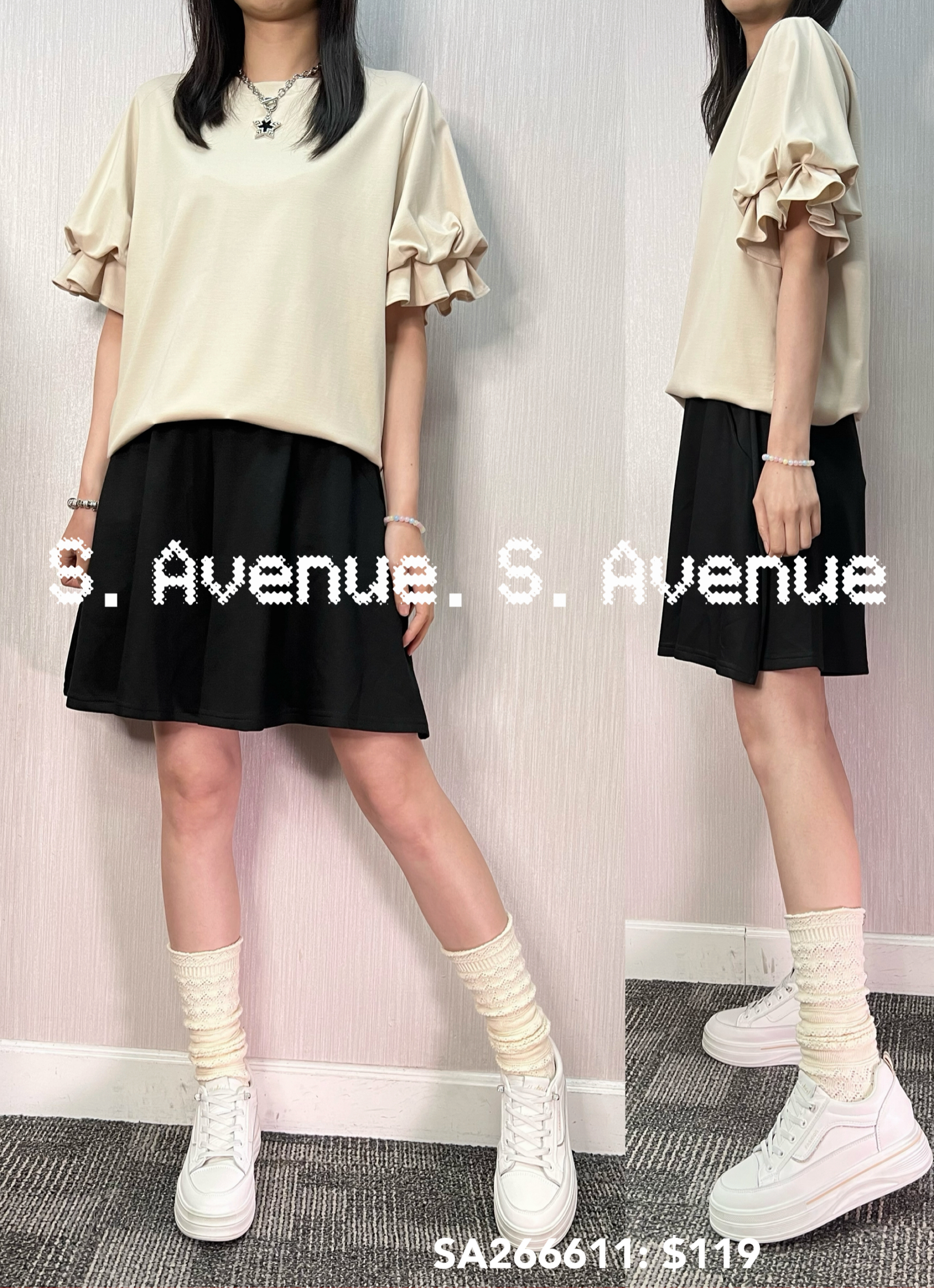 SA266611: 短袖泡泡袖淨色top