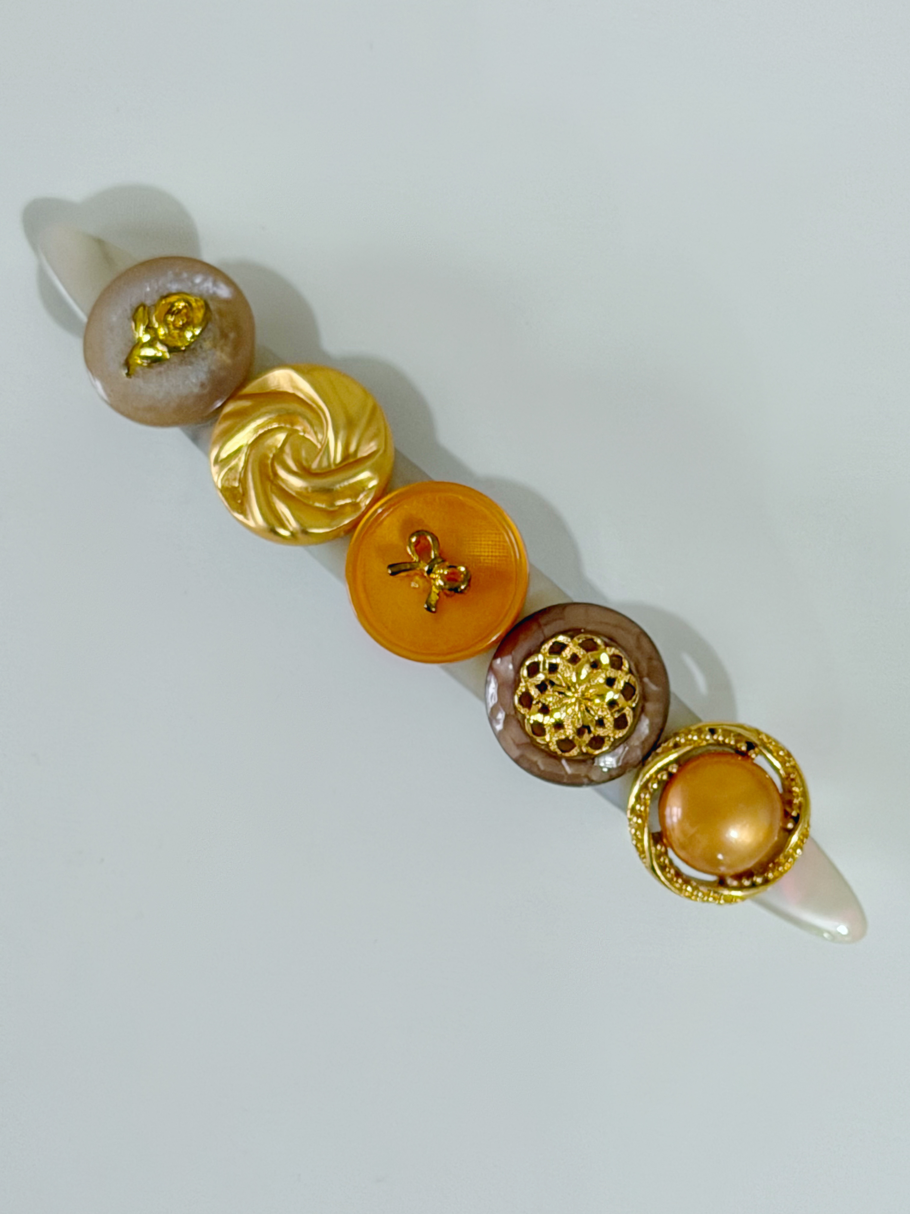 復古鈕扣髮夾/日落橙啡系 8cm長