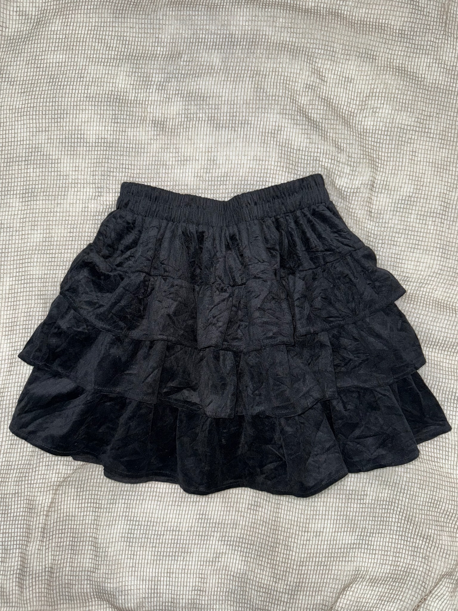 Black Velveteen Tiered Skirt