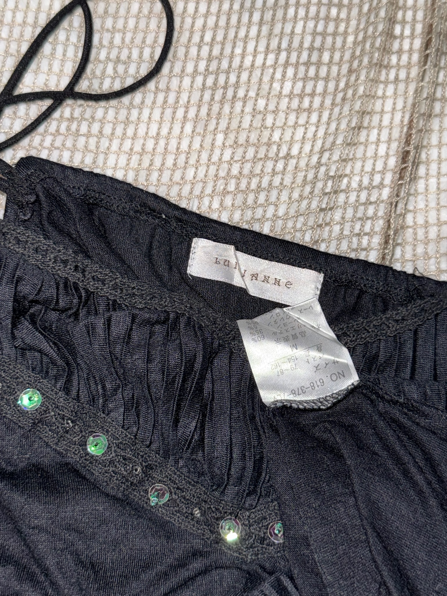 Vintage Y2K Black Camisole with Ruched Bust and Gem Detail