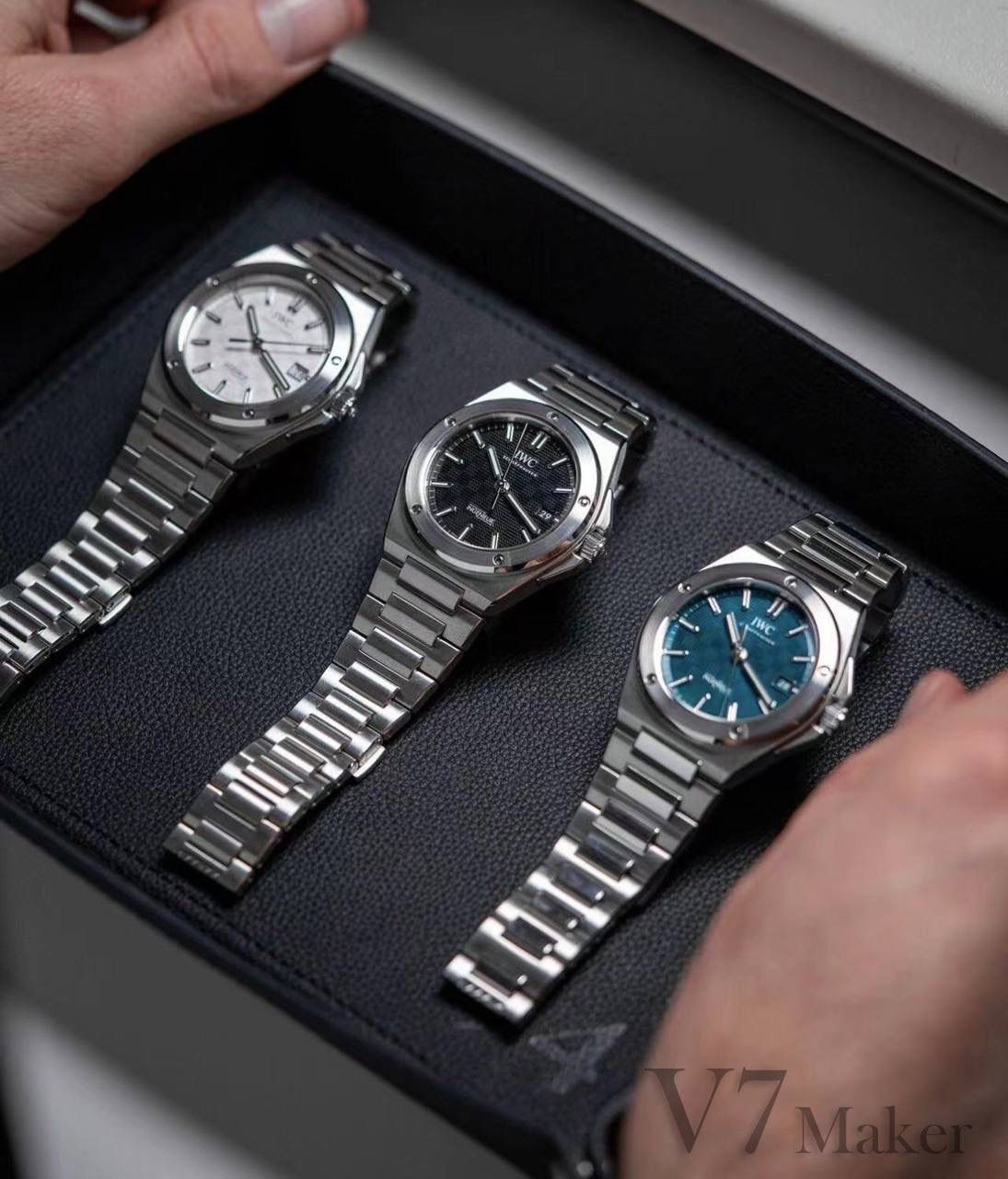 V7厂 七星推荐之 Ingenieur工程师腕表 IWC 在2023年 Watches & Wonders Geneva 推出新一代 Ingenieur 工程师腕表，由杰罗尊达设计，回归复刻 Gérald Genta 1970年代设计的经典之作 Ref. 1832。 40mm 表壳融合垂直拉丝、环形拉丝及镜面抛光工艺，精心重构的线条呈现更柔和流畅的轮廓。厚度为10.7mm。 表圈由5颗螺丝紧紧固定，表耳细节及H形表链采用更符合人体工程学的新设计，能够更舒适贴合手腕。