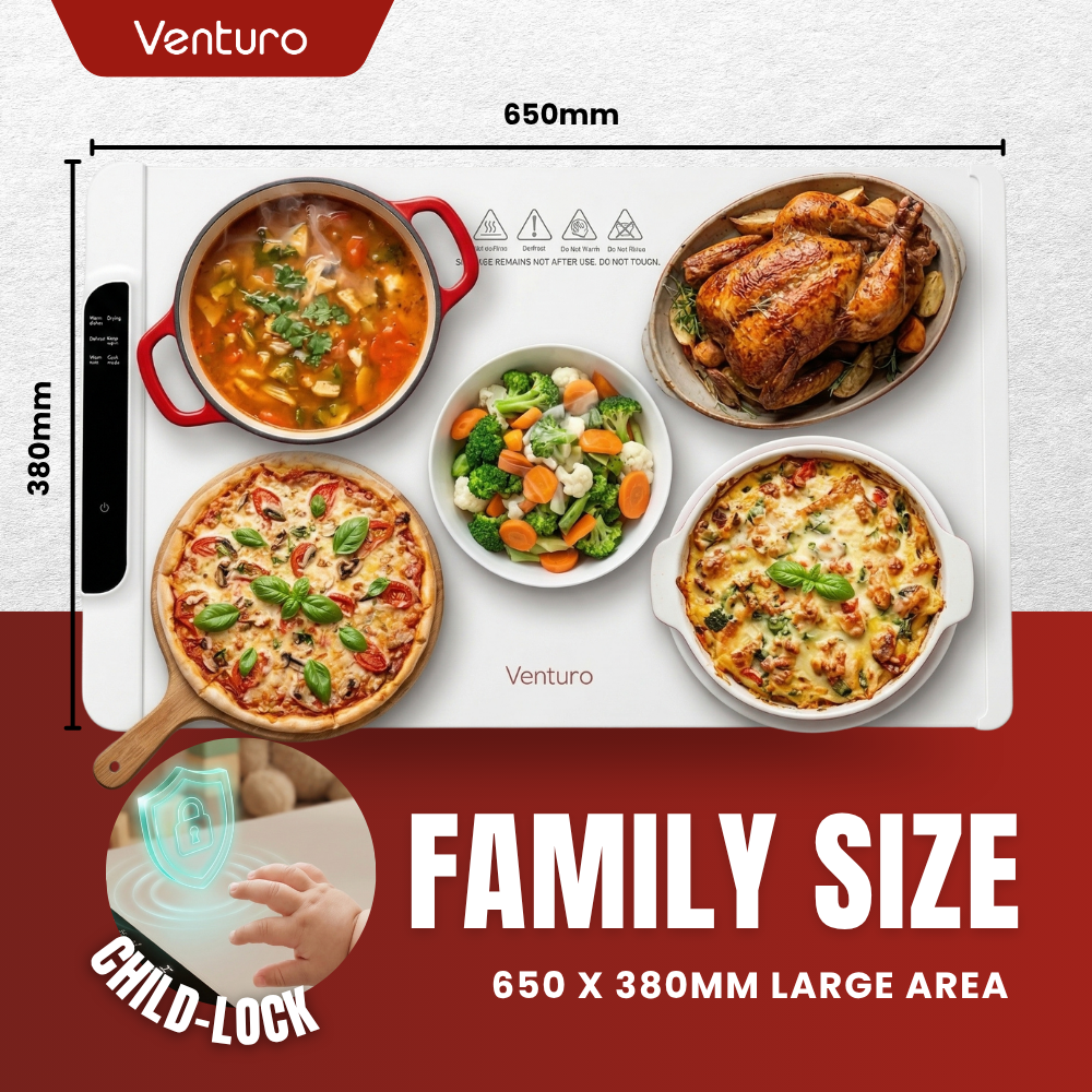 Venturo Electric Food Warmer | Food Heater | Portable Space Food Warmer | 10H Timer | LED Display | Silent Home Warmer