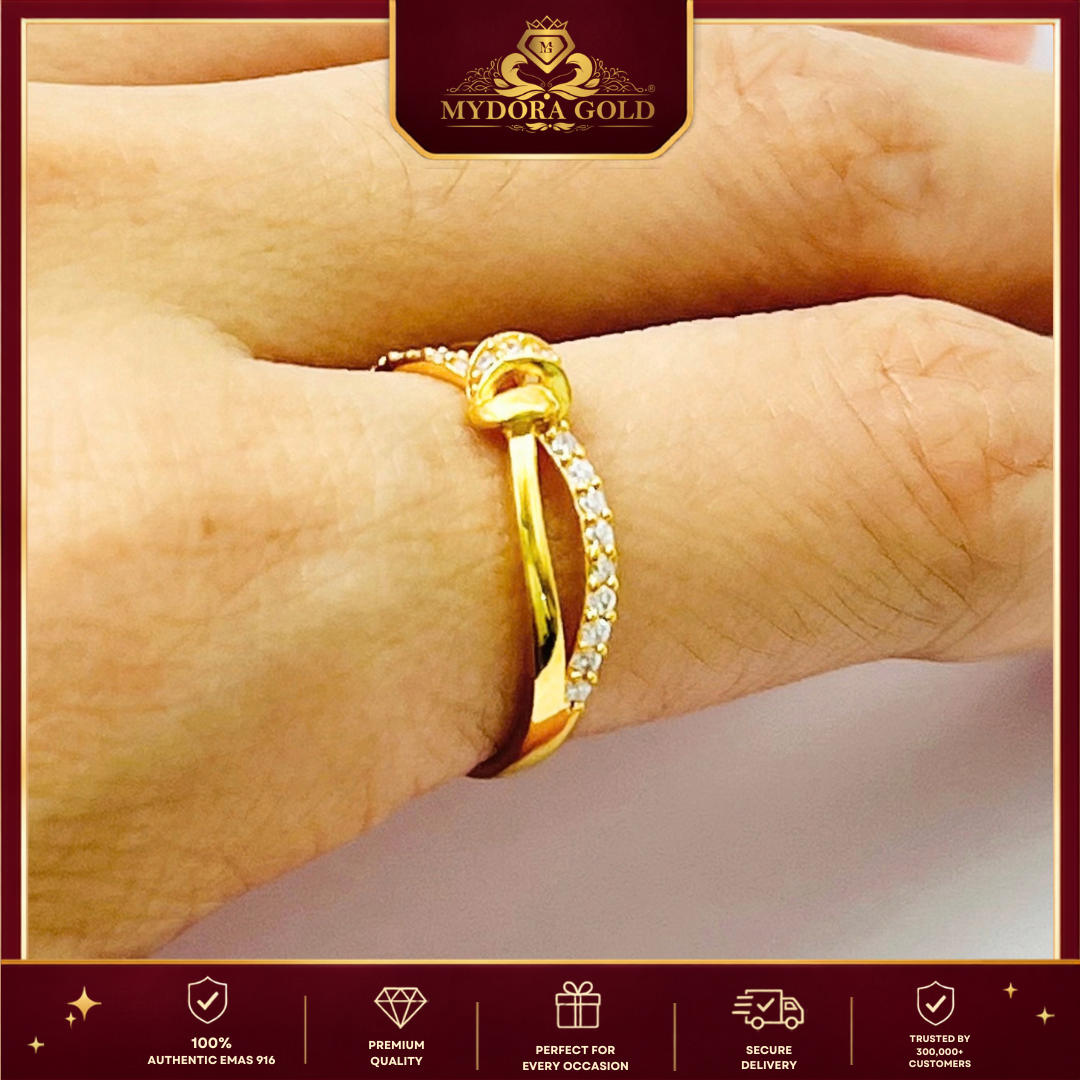 MYDORA Cincin Batu CZ Spinner Knot l EMAS 916/22K