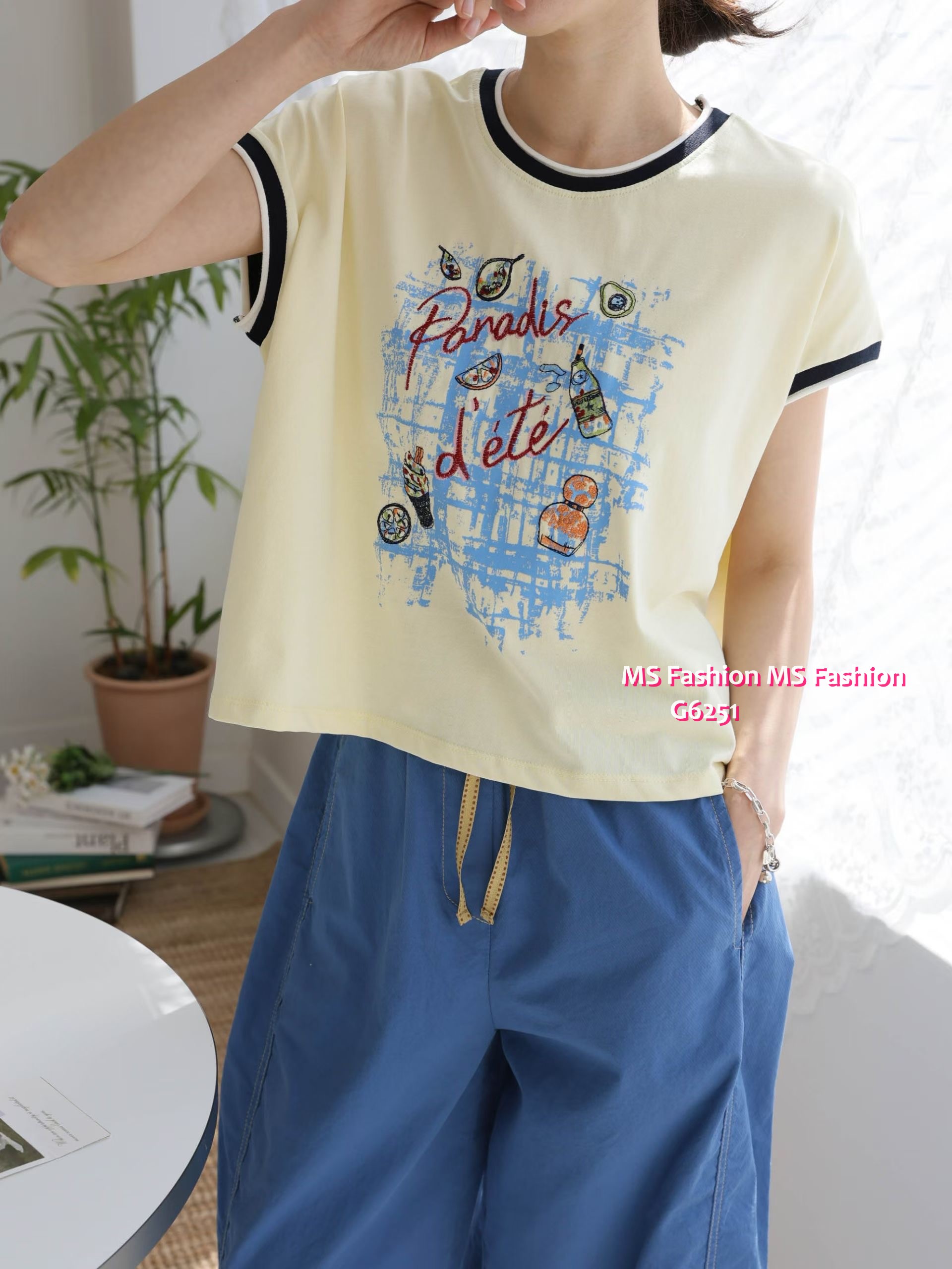 G6251 韓國🇰🇷高質靚print拼邊top