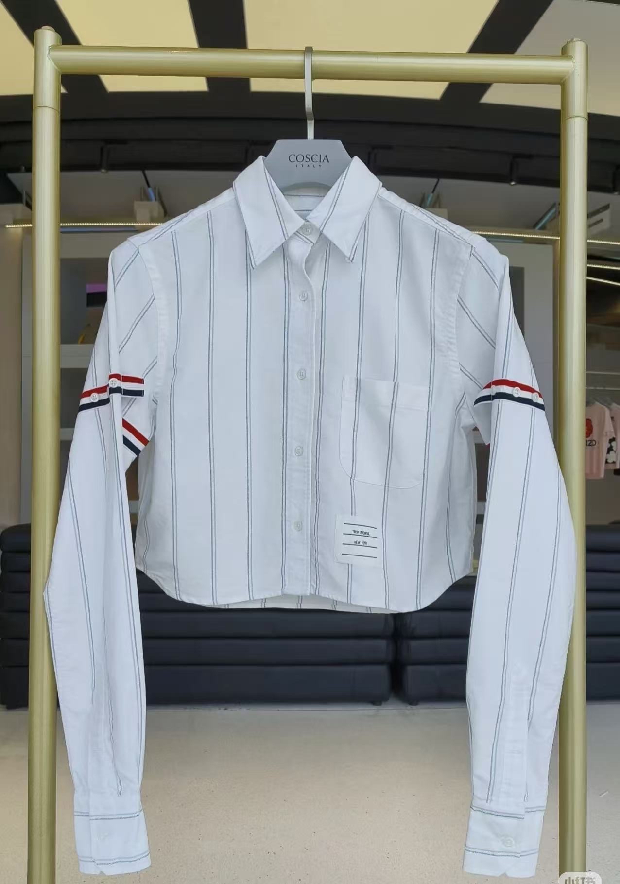 現貨📮Thom Browne白色條紋短款長袖恤衫 Size IT 36/38/40/42