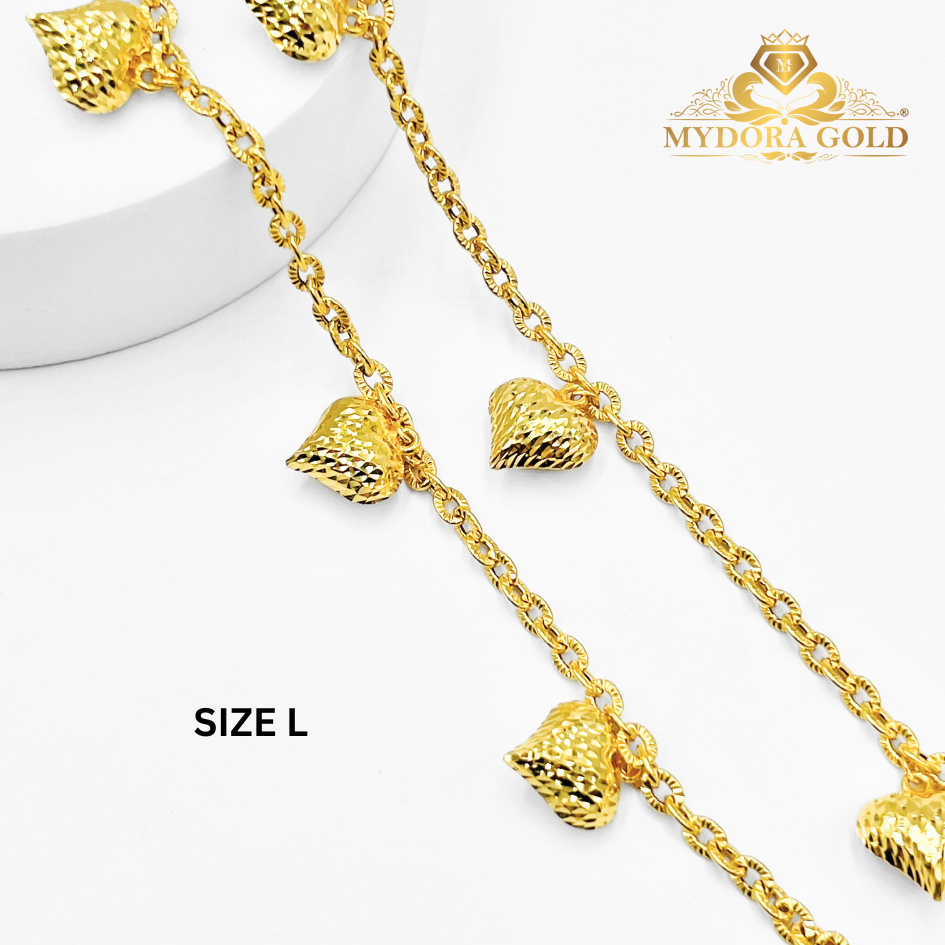 MYDORA Rantai Tangan Sauh Matahari Gantung 3 Love Pahat | EMAS 916/22K