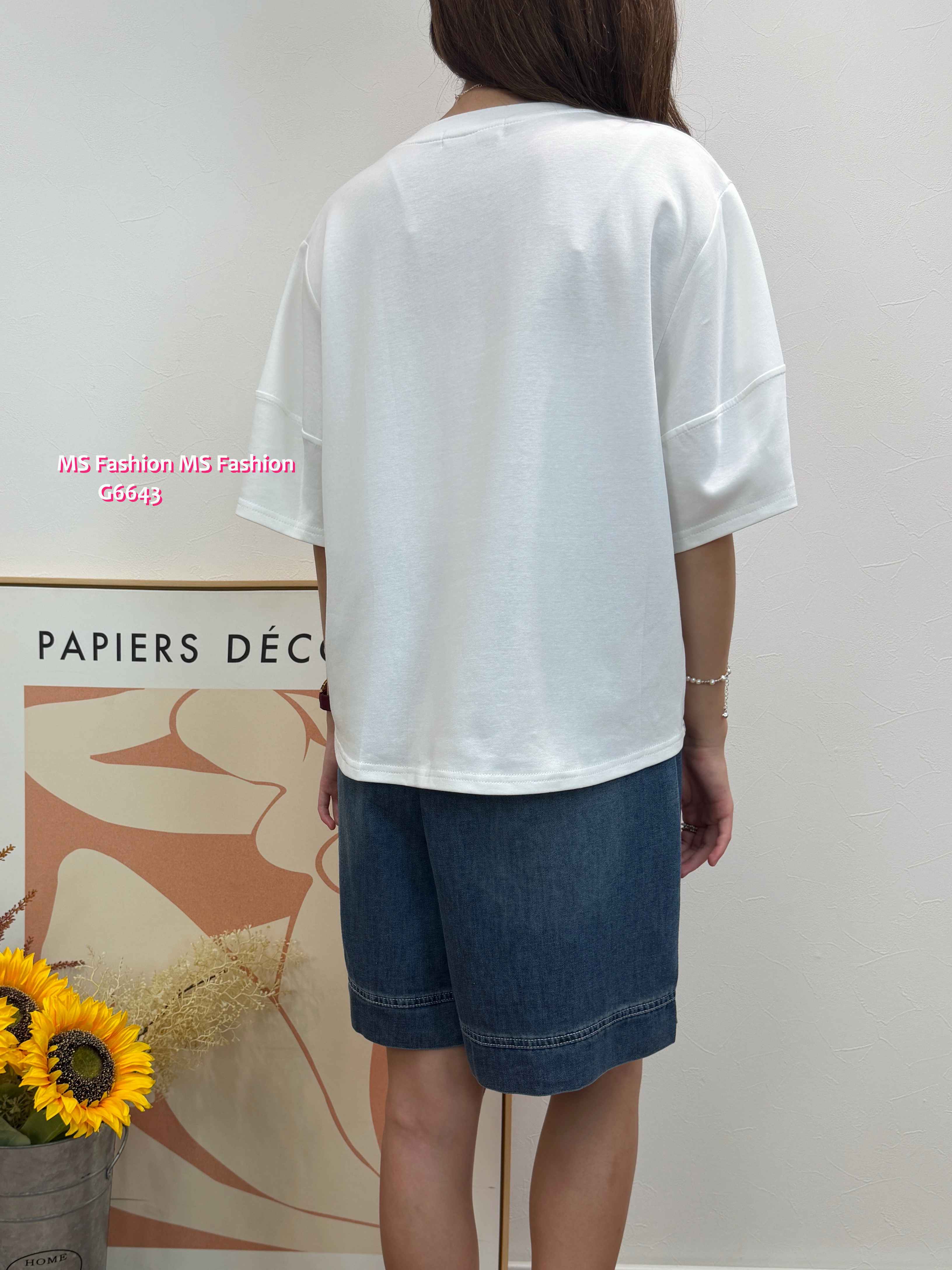G6643 靚print泡泡袖top