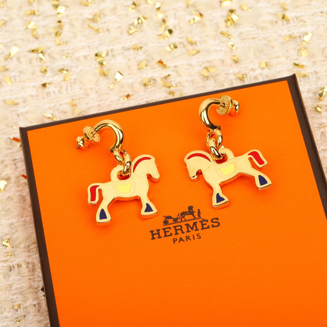 【原單】Hermès 小馬琺瑯滴油耳環 - 禮盒裝