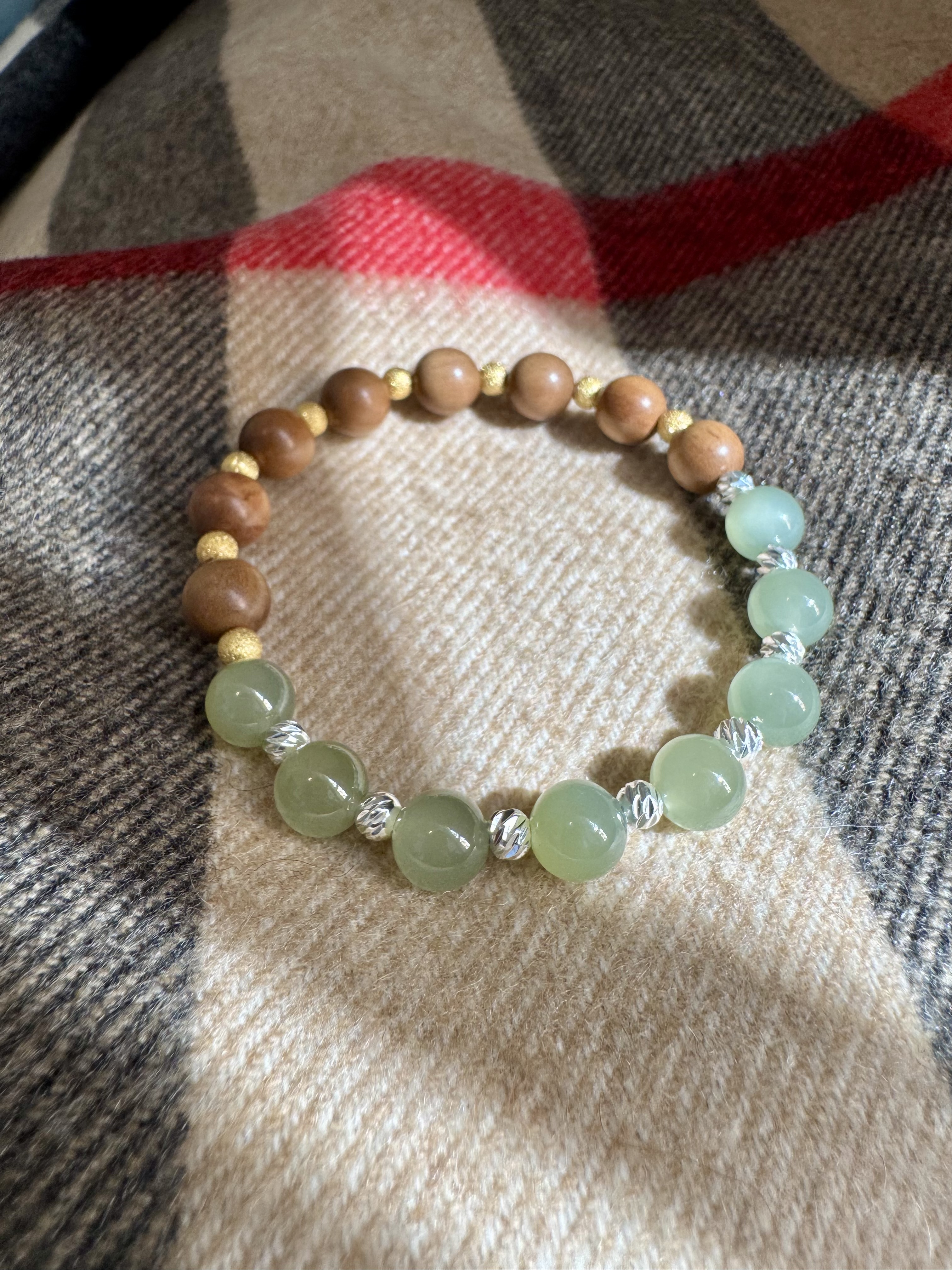 【半檀半玉 · 和合手串】－ 老山檀｜晴水和田玉