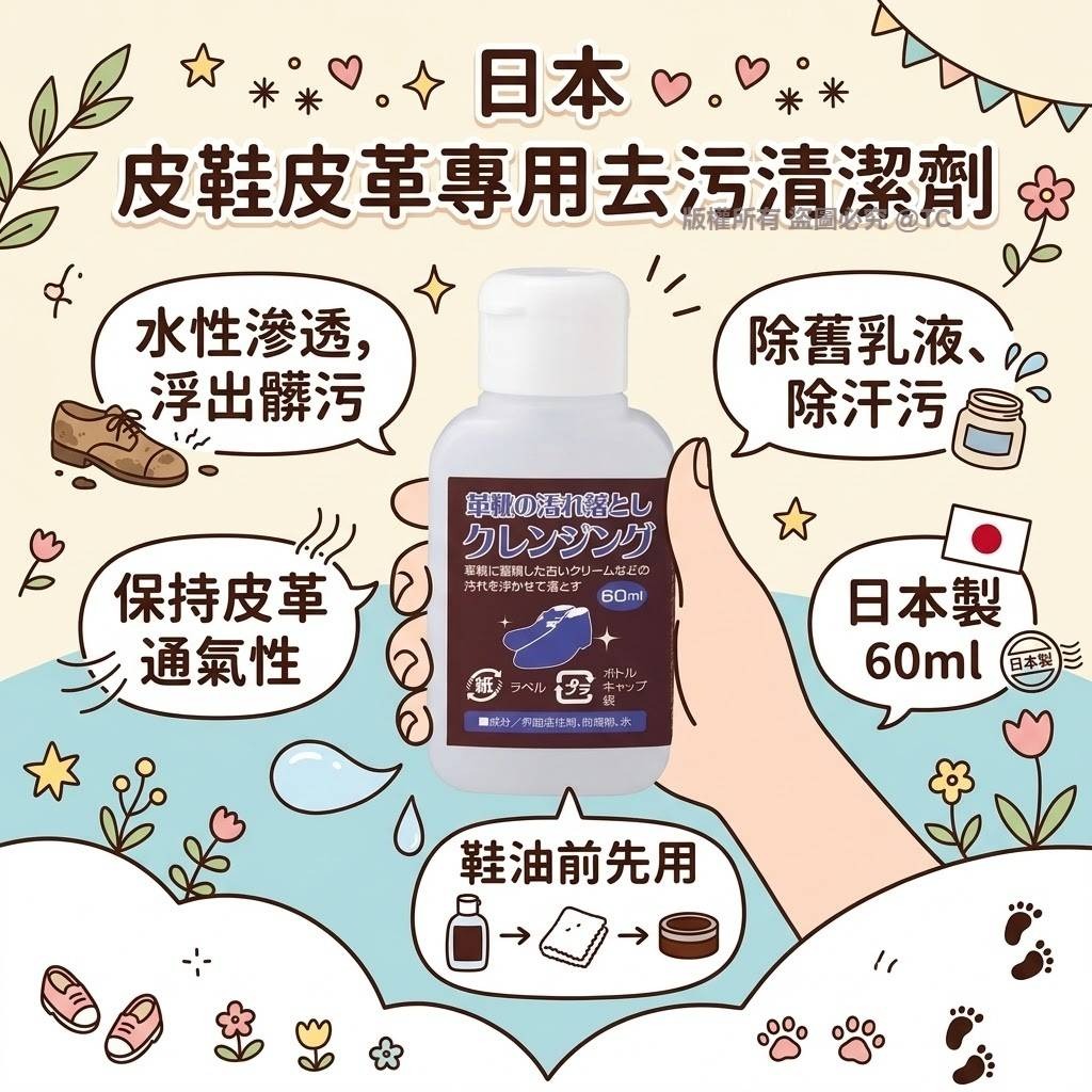 【日本製造 皮鞋皮革專用去污清潔劑 60ml】