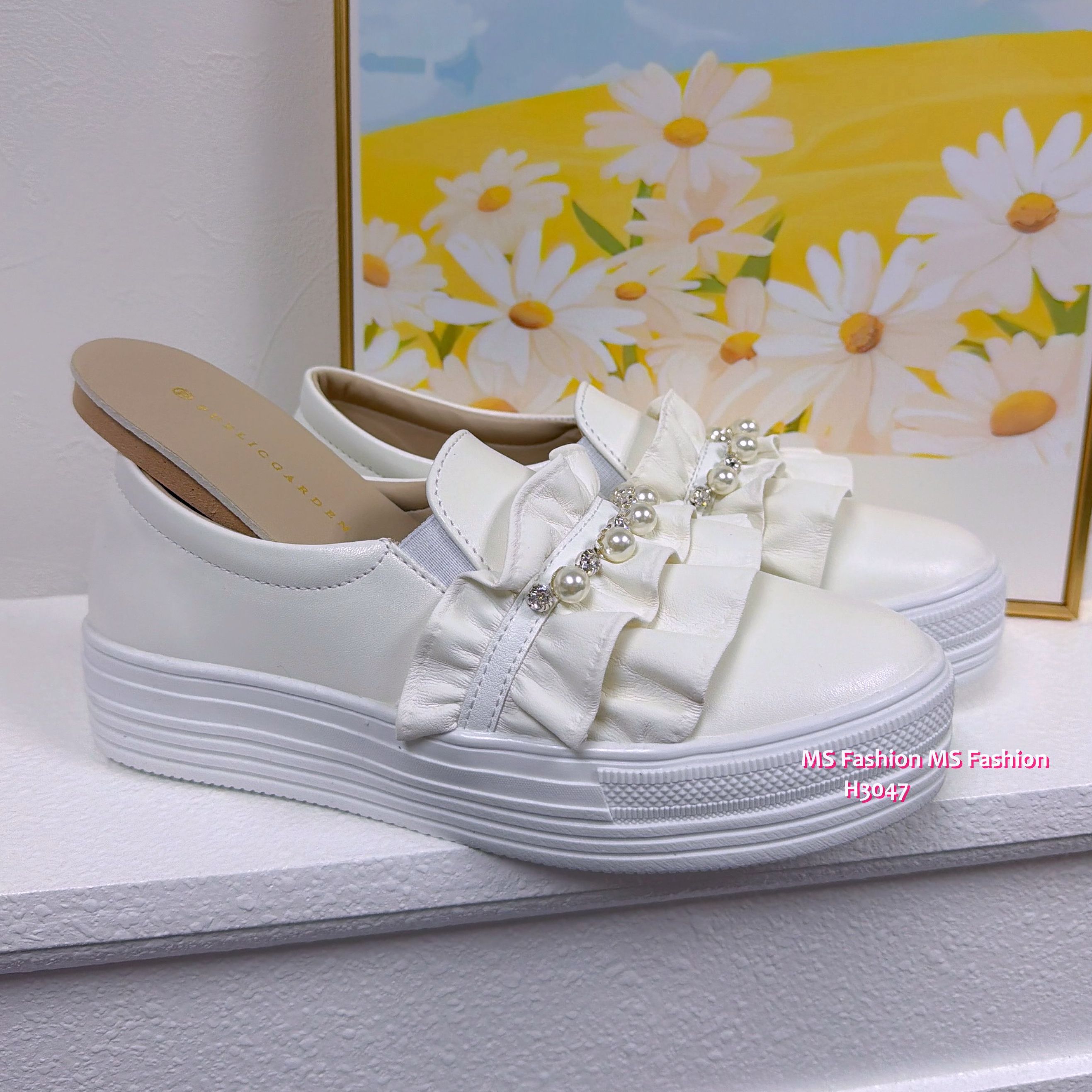 H3047 韓國🇰🇷厚底閃石ruffle slipon