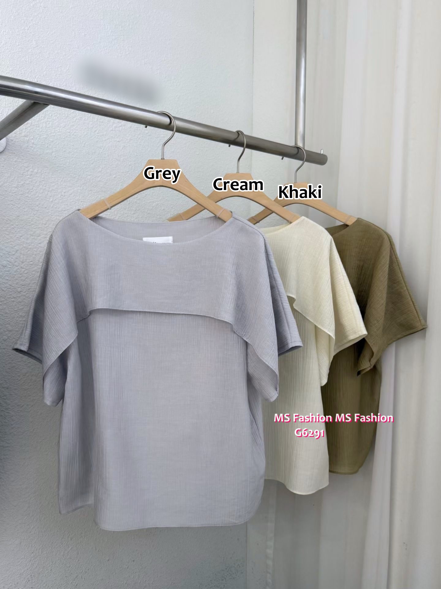 G6291 韓國🇰🇷暗紋淨色ruffle top