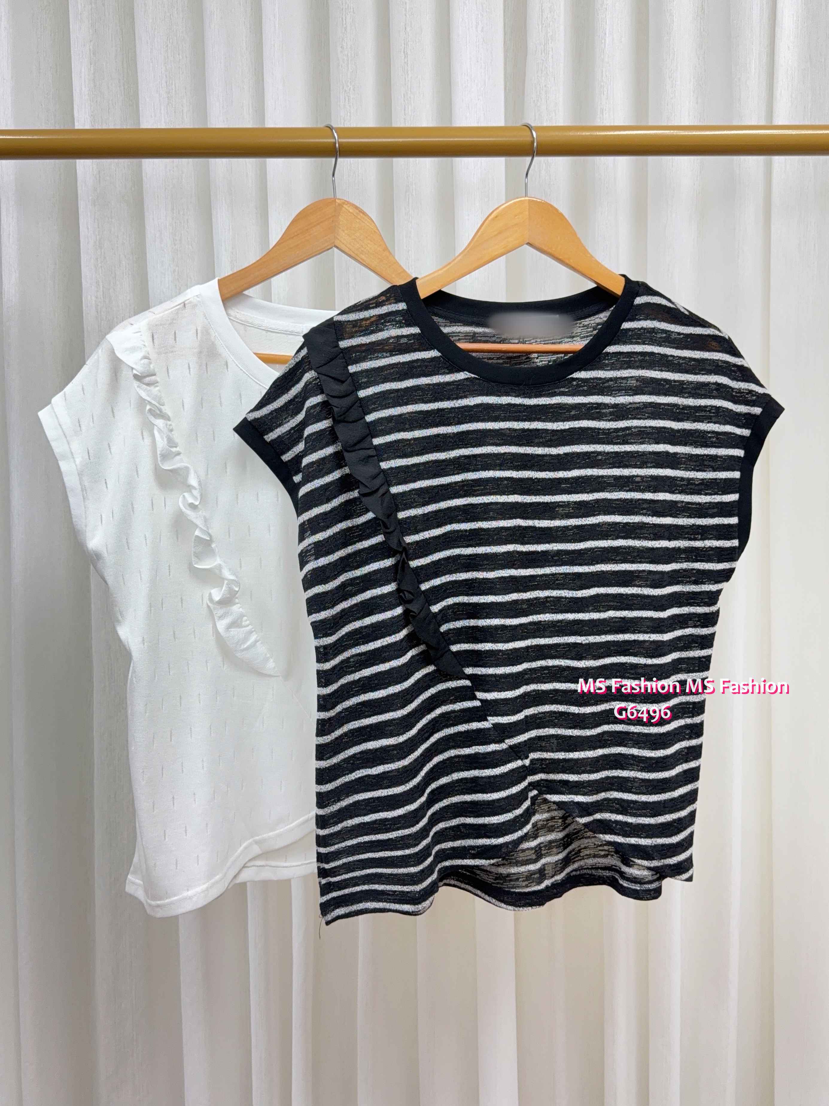 G6496 特色衫腳拼ruffle top