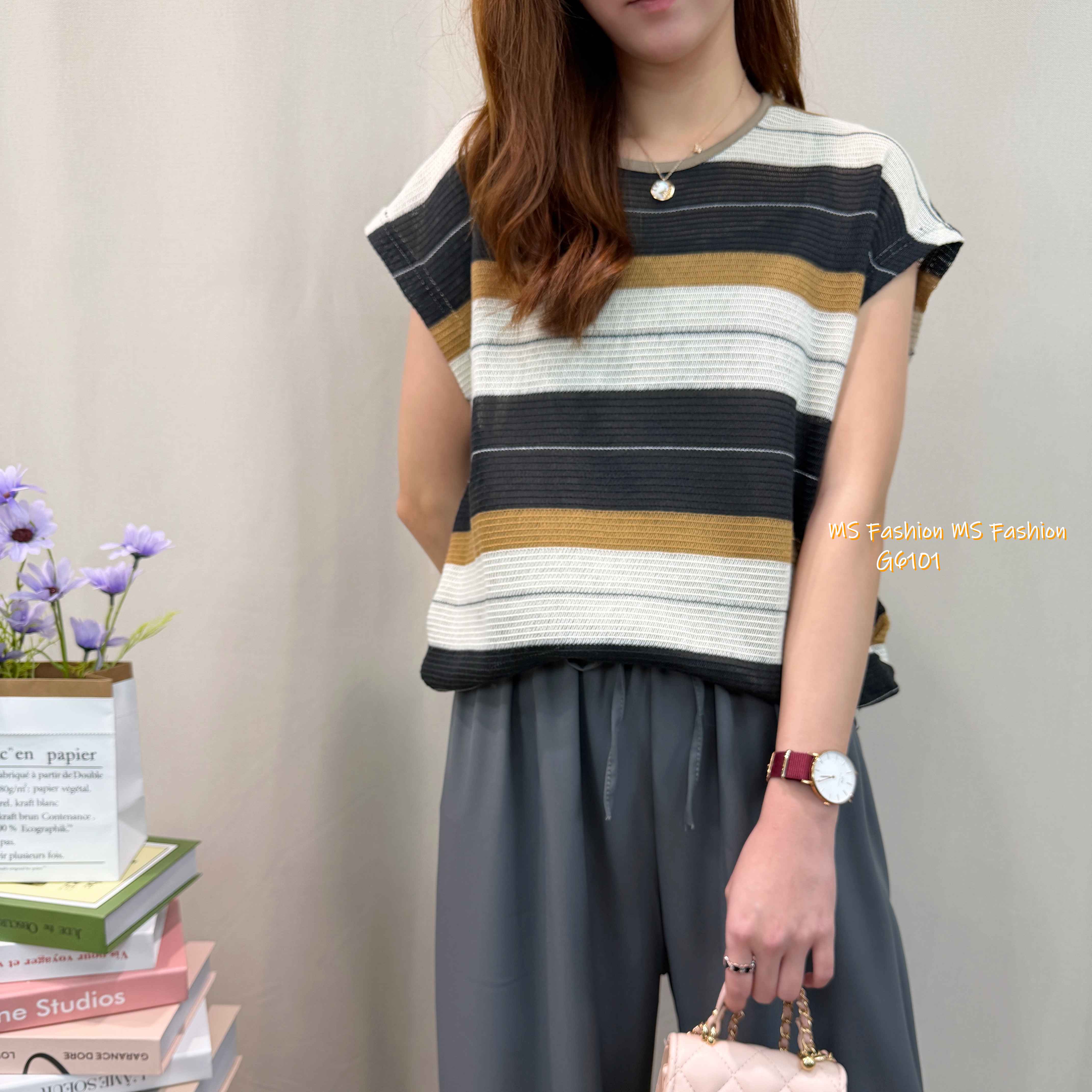 G6101 韓國🇰🇷靚色橫間top set