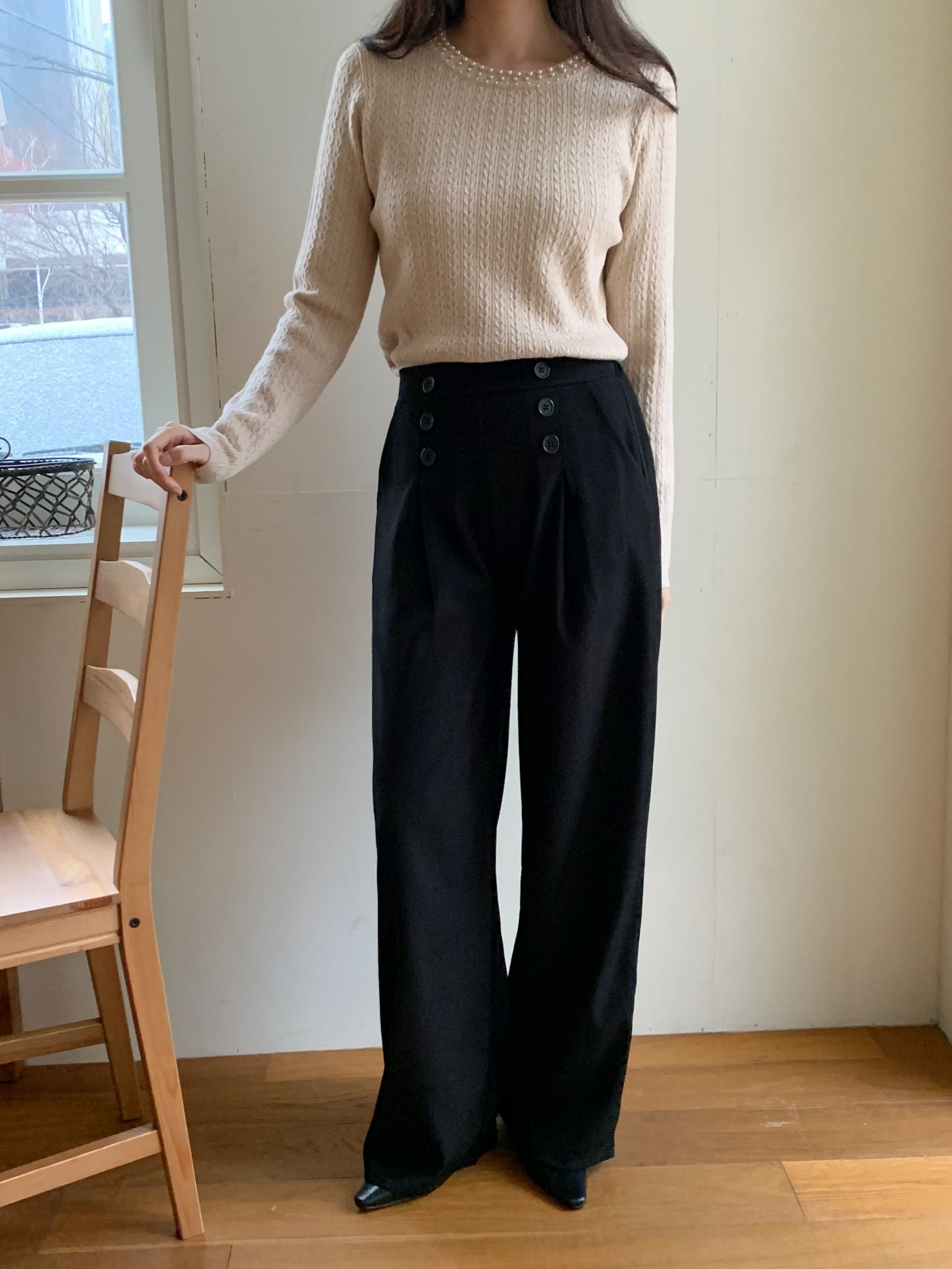 CT18 幹練雙排扣高腰寬褲