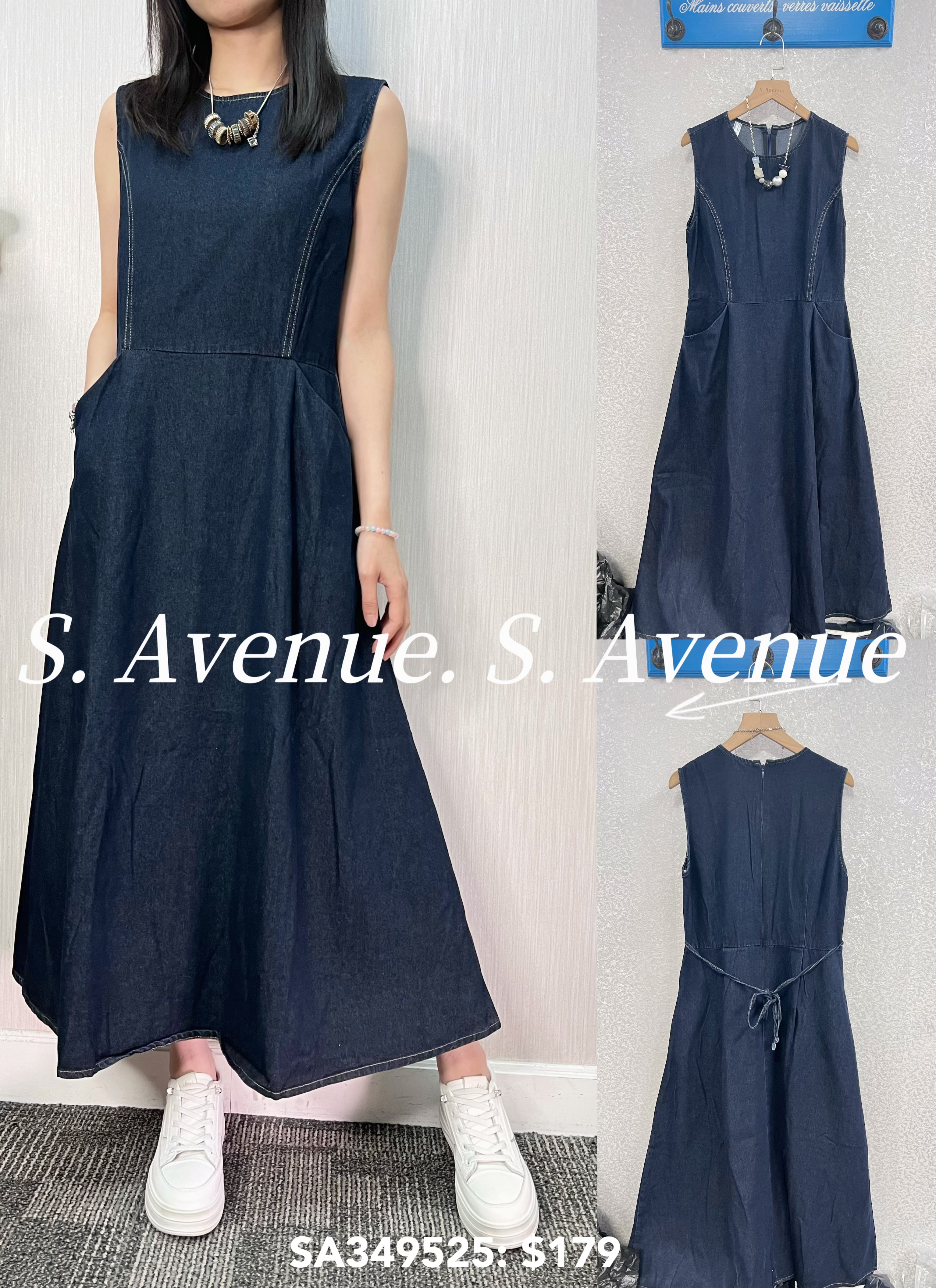 SA349525: 背心側有骨後拉錬牛仔長裙