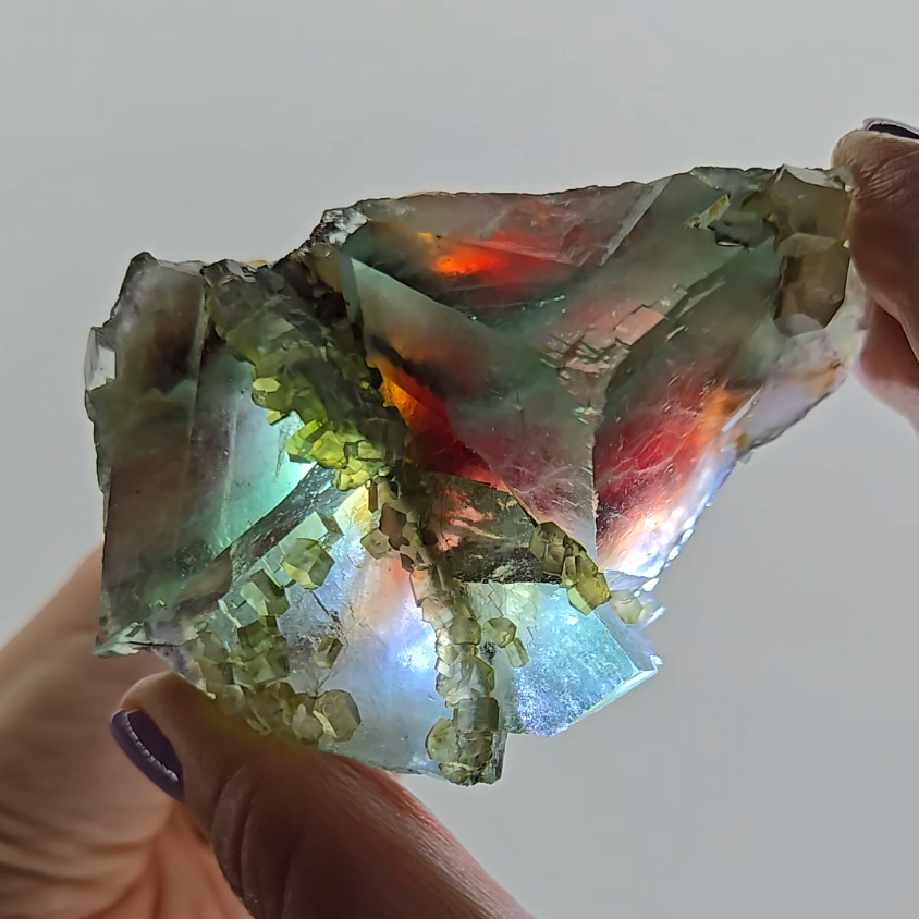 Red phantom fluorite with columnar calcite - FL227